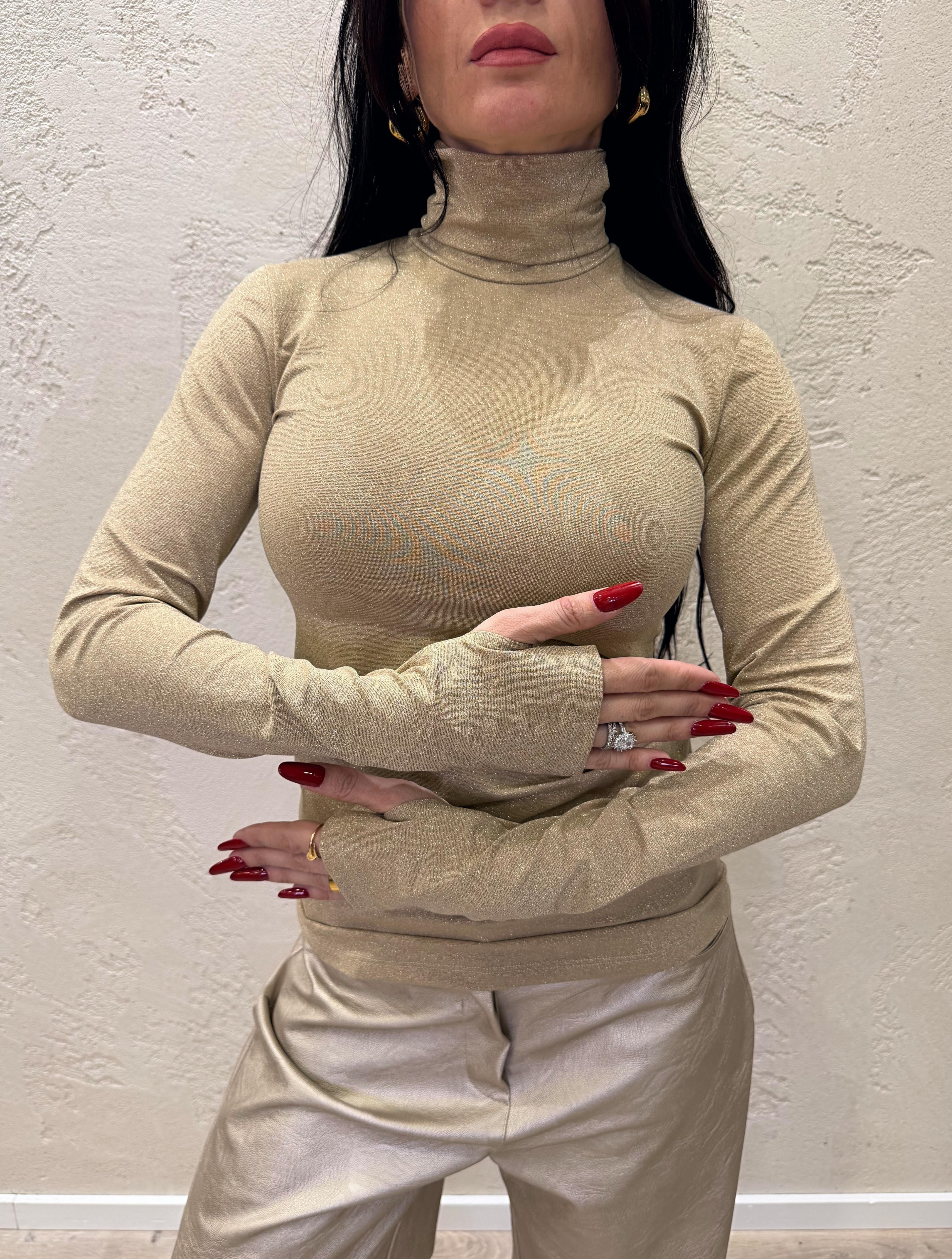 dolcevita con manicotti effetto lurex UF0219 ORO VICOLO 