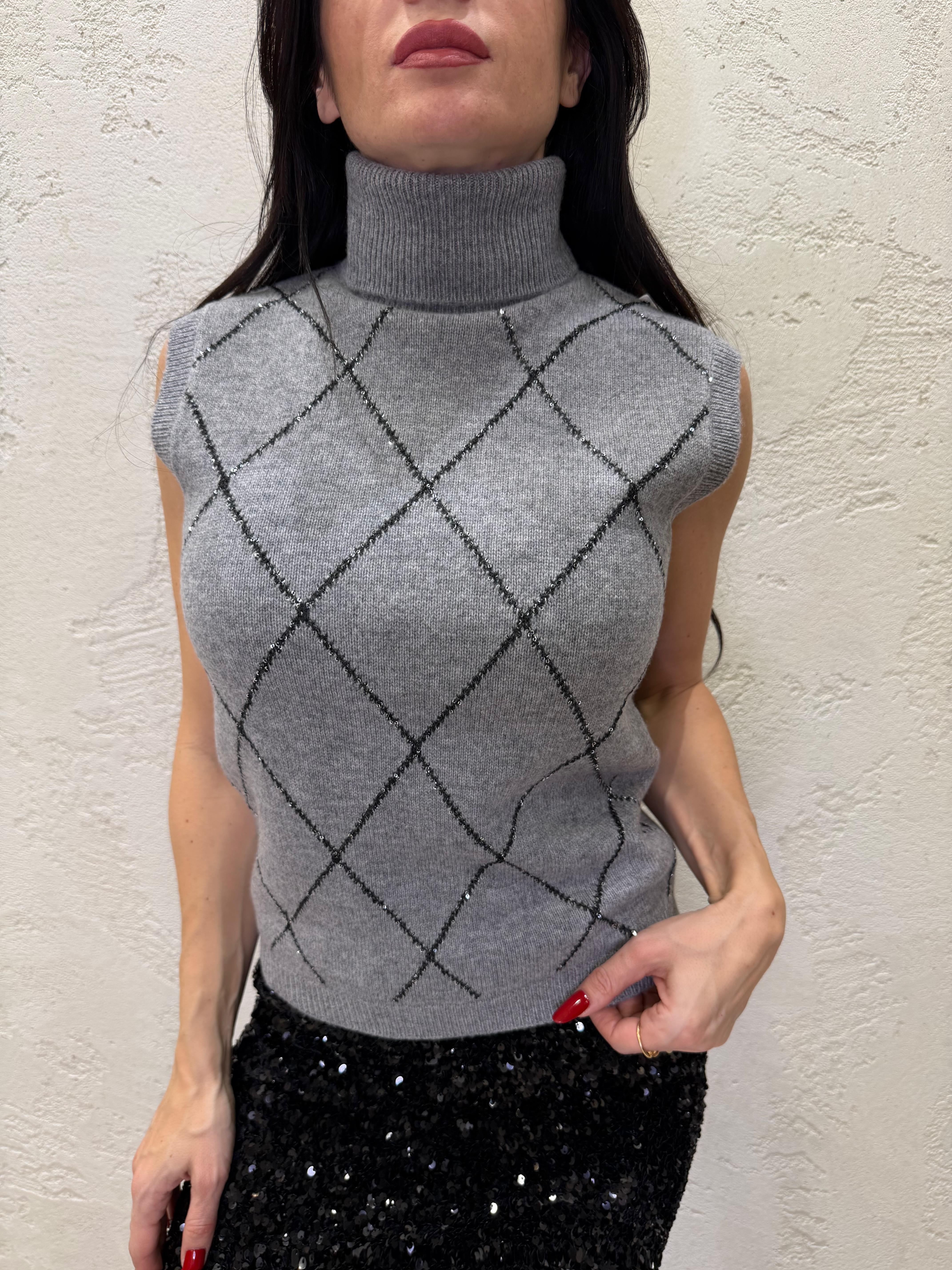 gilet misto lana con strass 77055 GRIGIO VICOLO 