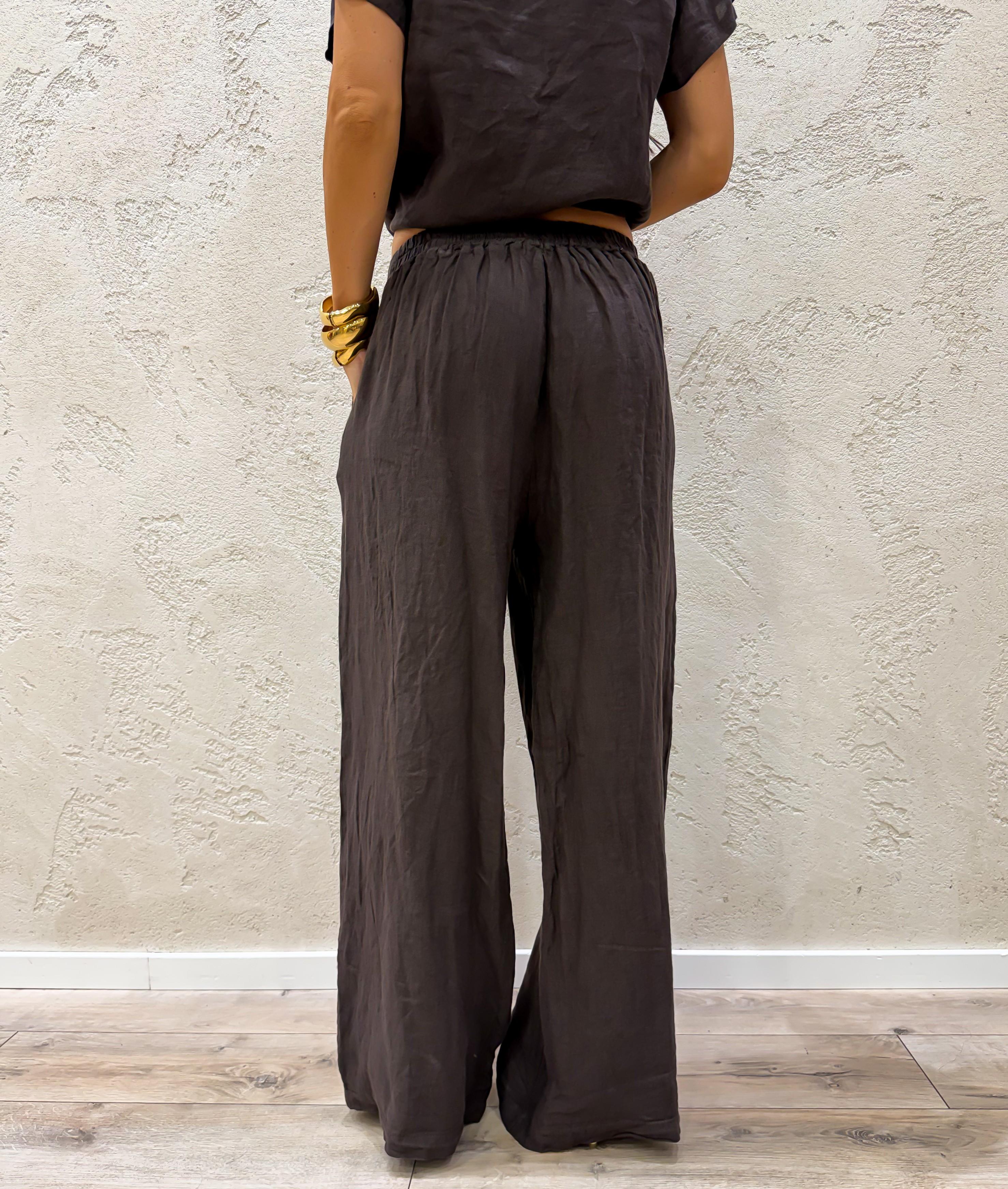 completo in 100% lino composto da blusa e pantalone a palazzo 41004 MORO SUSY MIX 