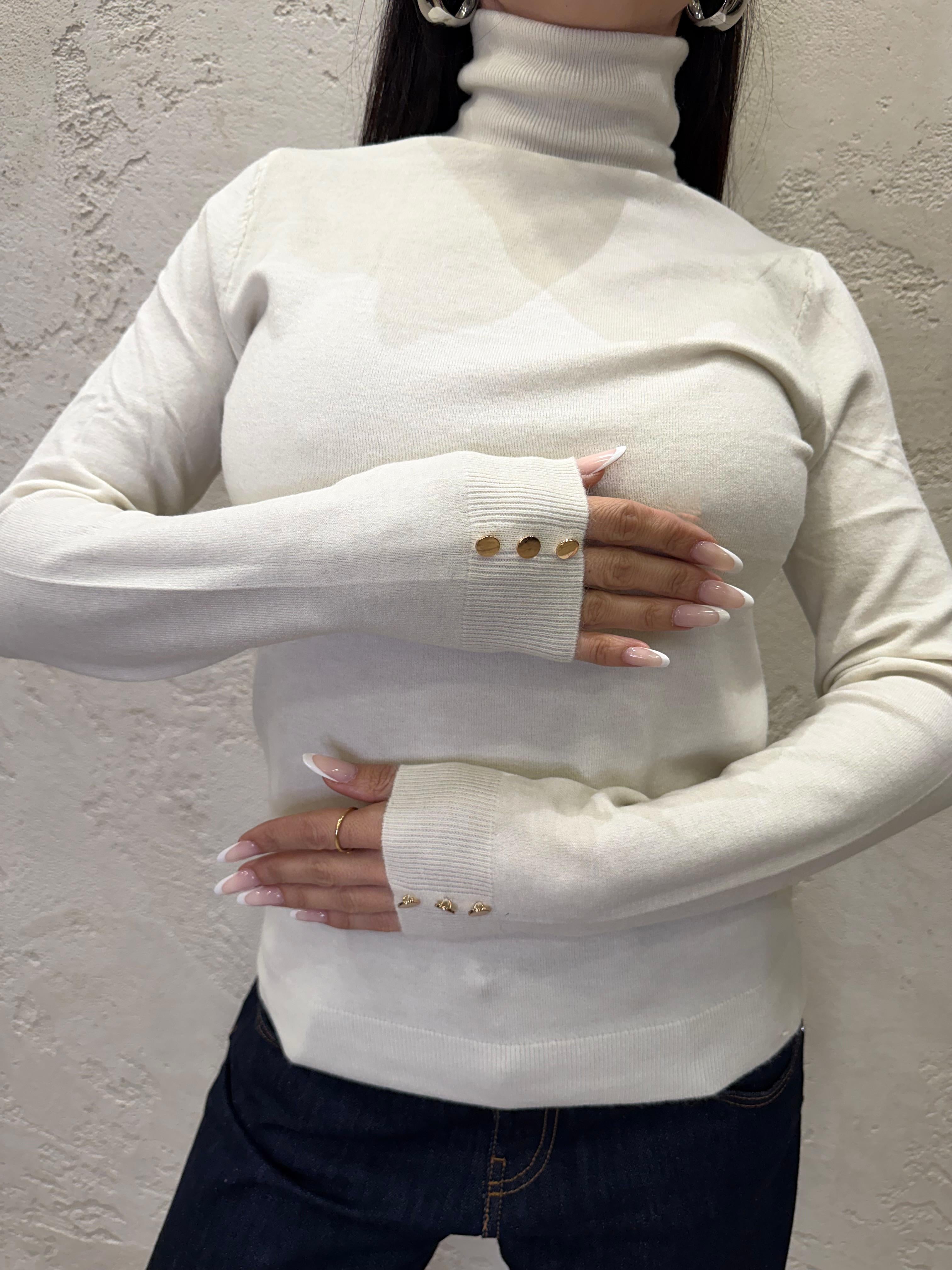 maglia collo alto misto lana con bottoncini su polso MACAB BURRO ELEVI 