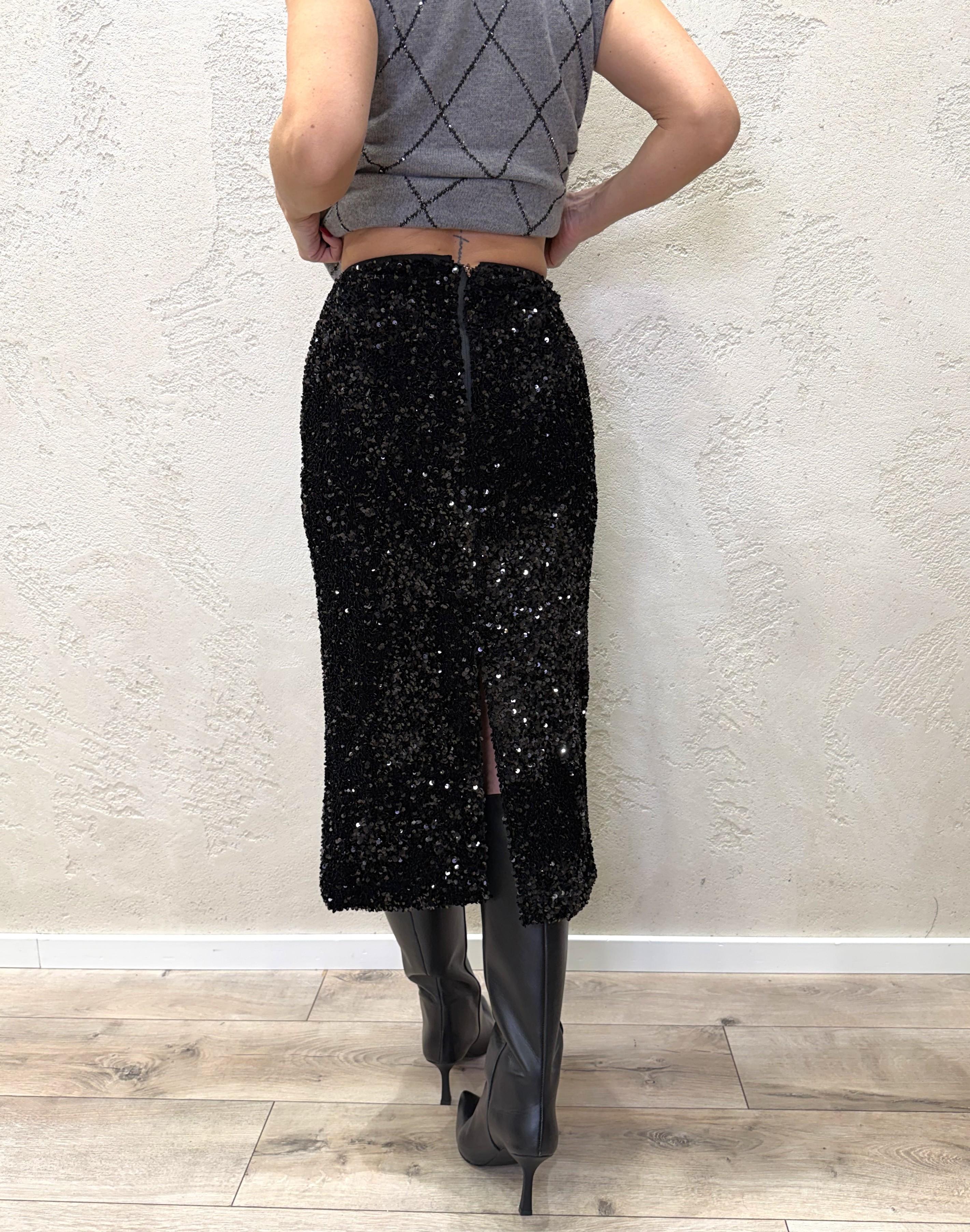 gonna midi in velluto con pailettes TF0120 NERO VICOLO 