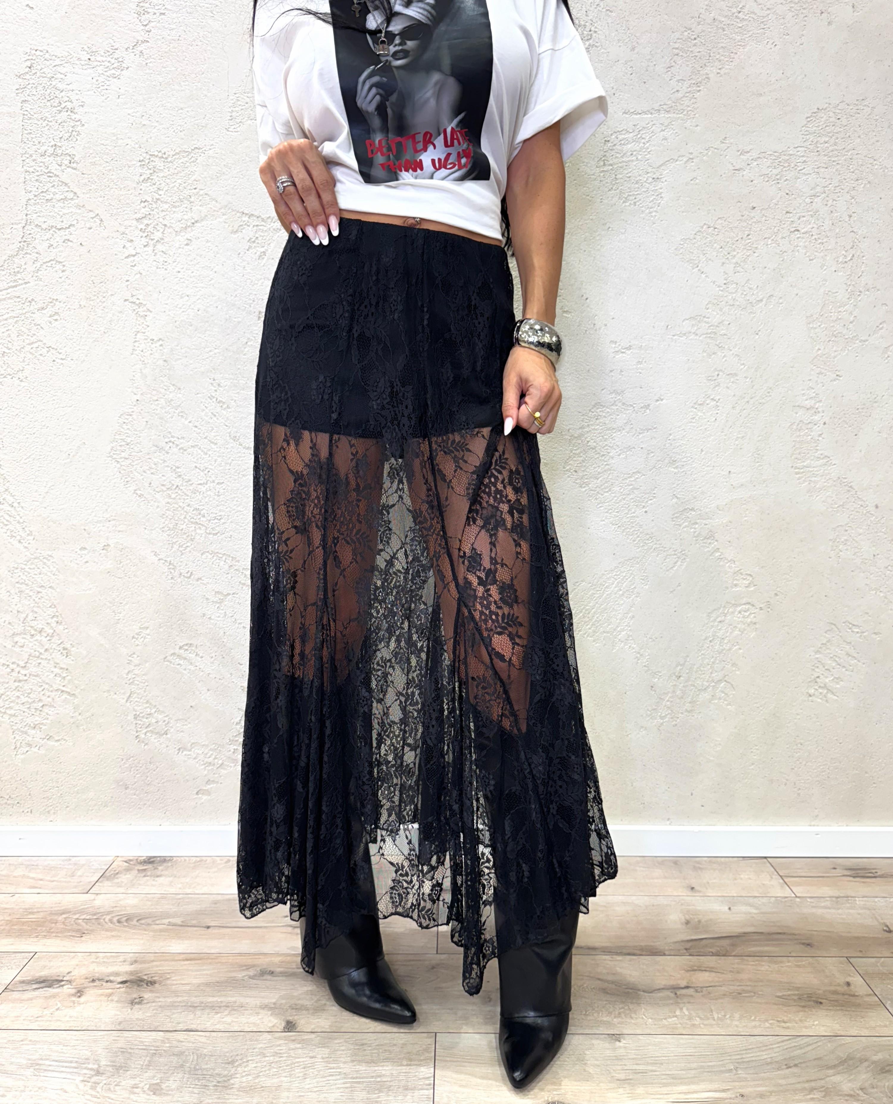 gonna midi in pizzo svasata FW250025 NERO TENSIONE IN 