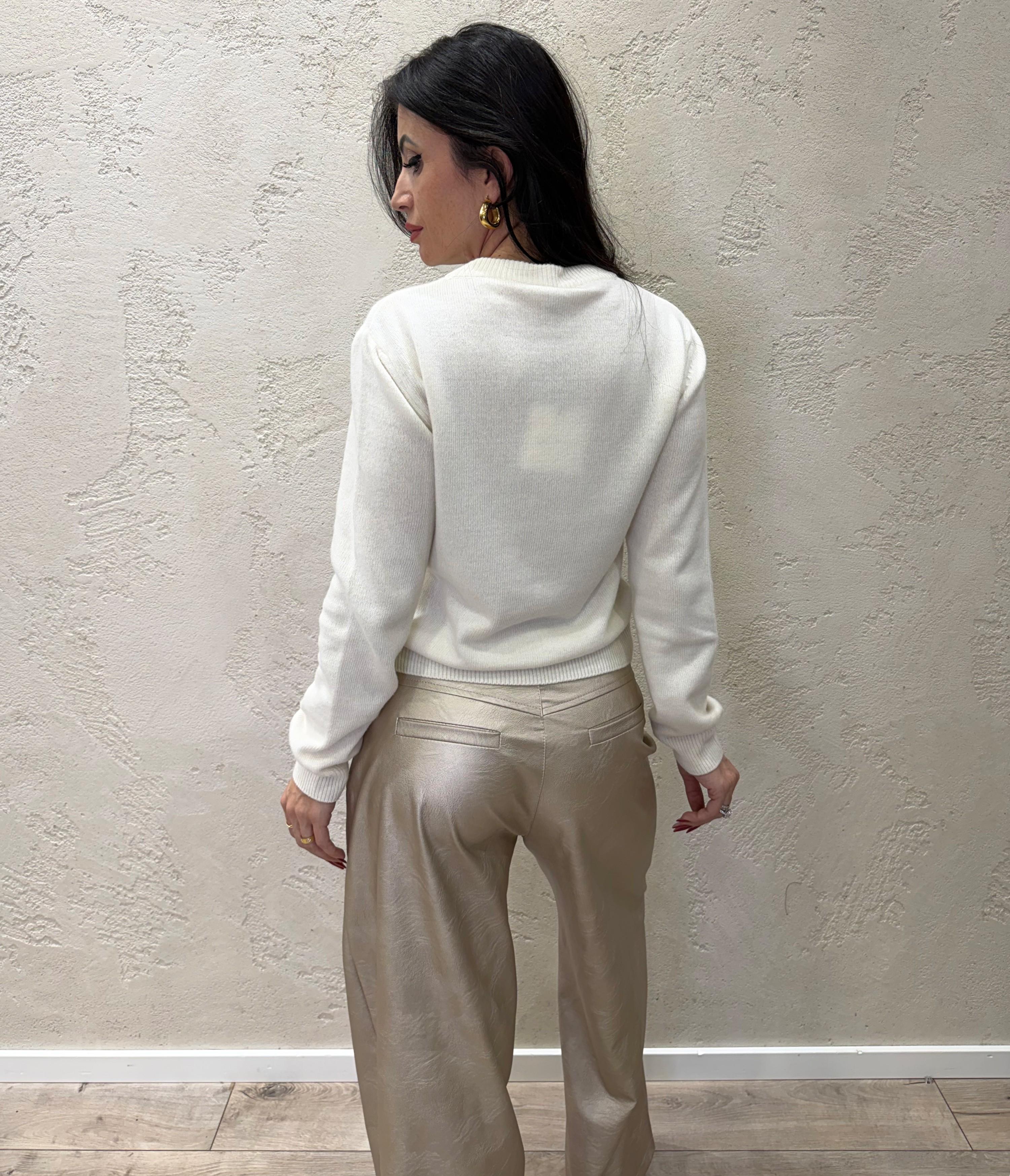 pull in misto lana e cashmere con ricamo in lurex D81026/APP8 PANNA TENSIONE IN 