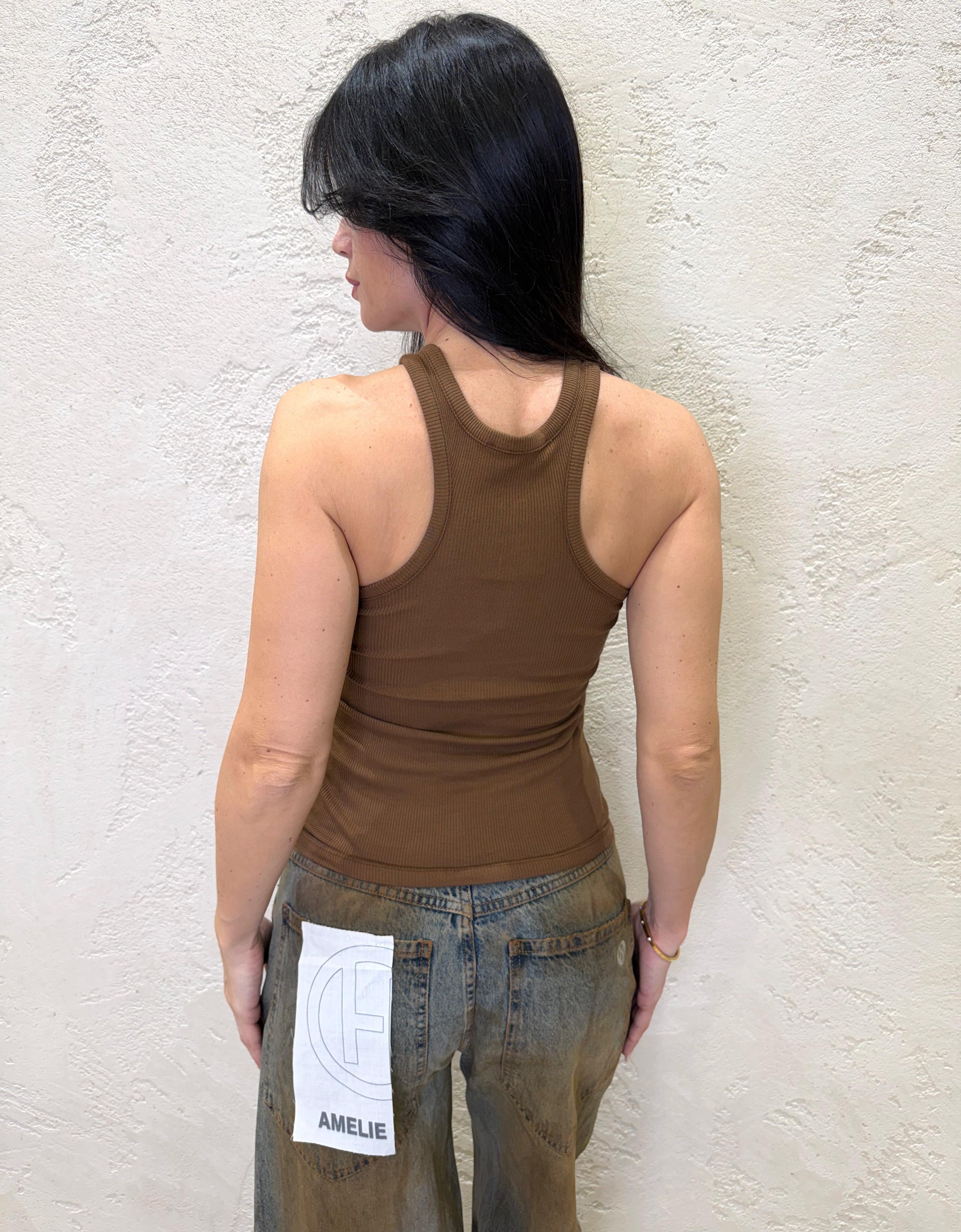 canotta elasticizzata a costine con scollo a vogatore UAB0050 CIOCCOLATO VICOLO 