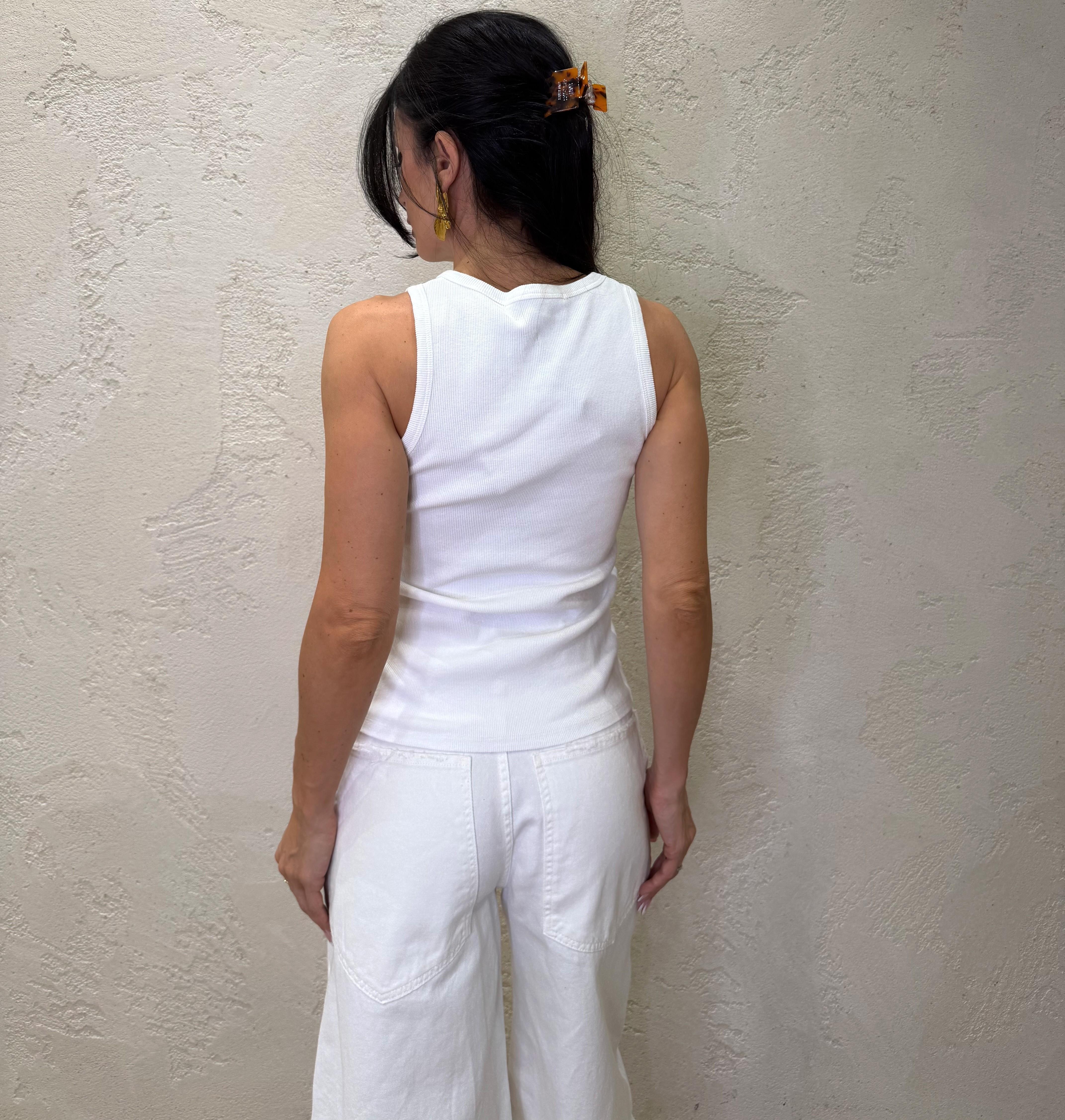canotta elasticizzata a costine scollo all'americana RJS-Q029 BIANCO HAVEONE 