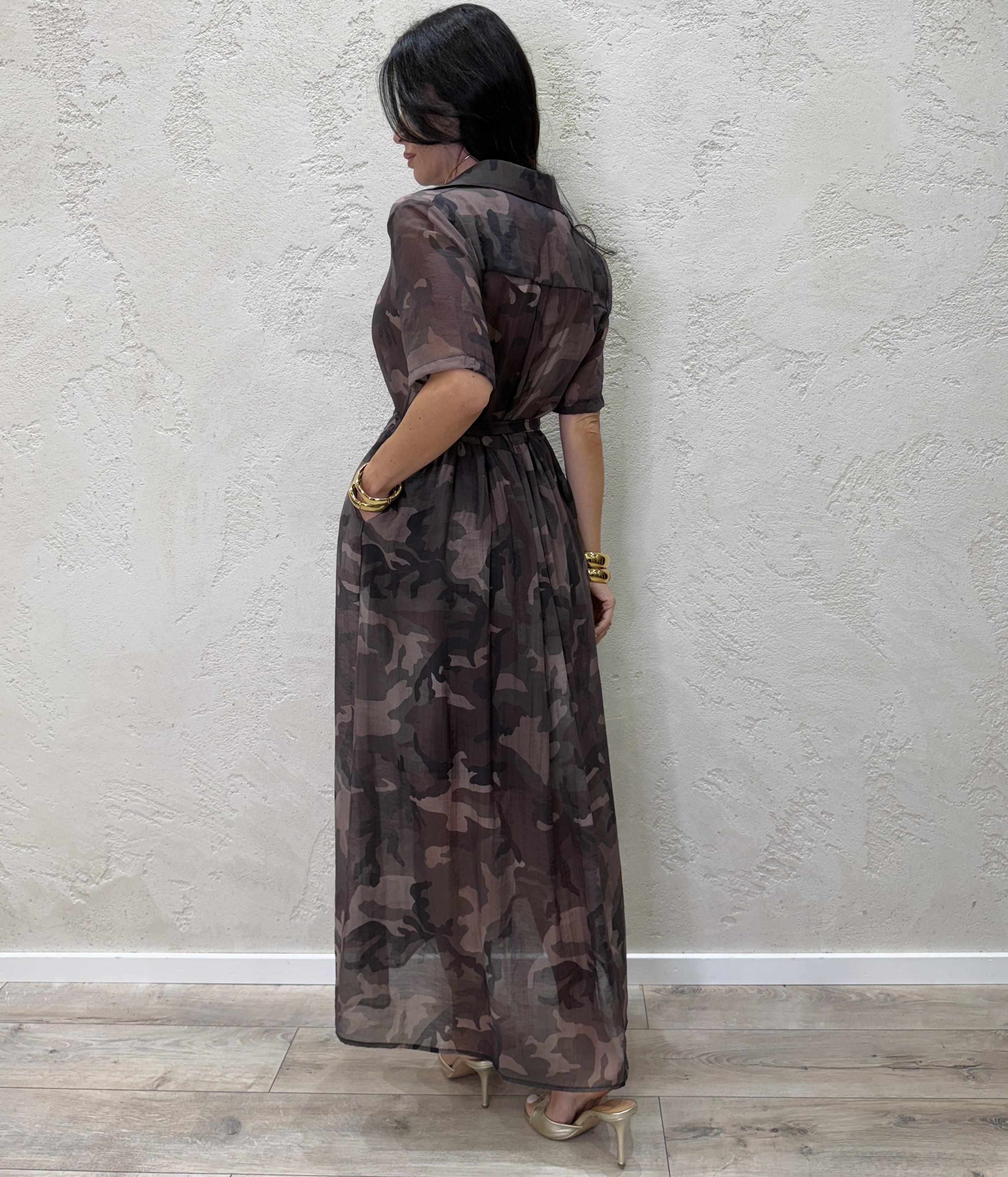 abito lungo chemisier camouflage A11300226 CAMOUFLAGE SUSY MIX 