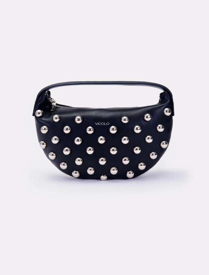 borsa a mano con borchie e logo XF0014 NERO VICOLO 