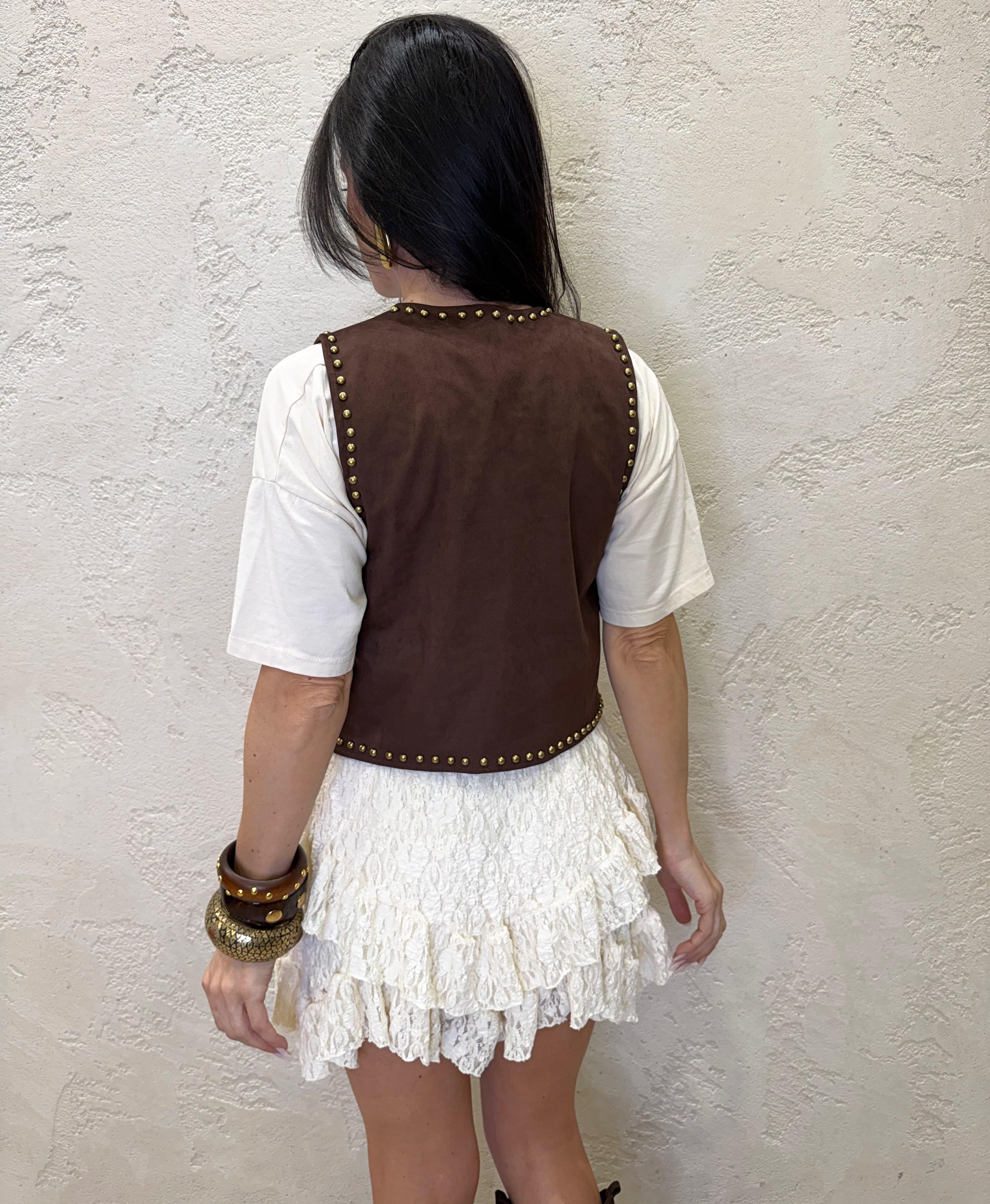 gilet in suede con borchie LSS-Q024 CAFFE HAVEONE 