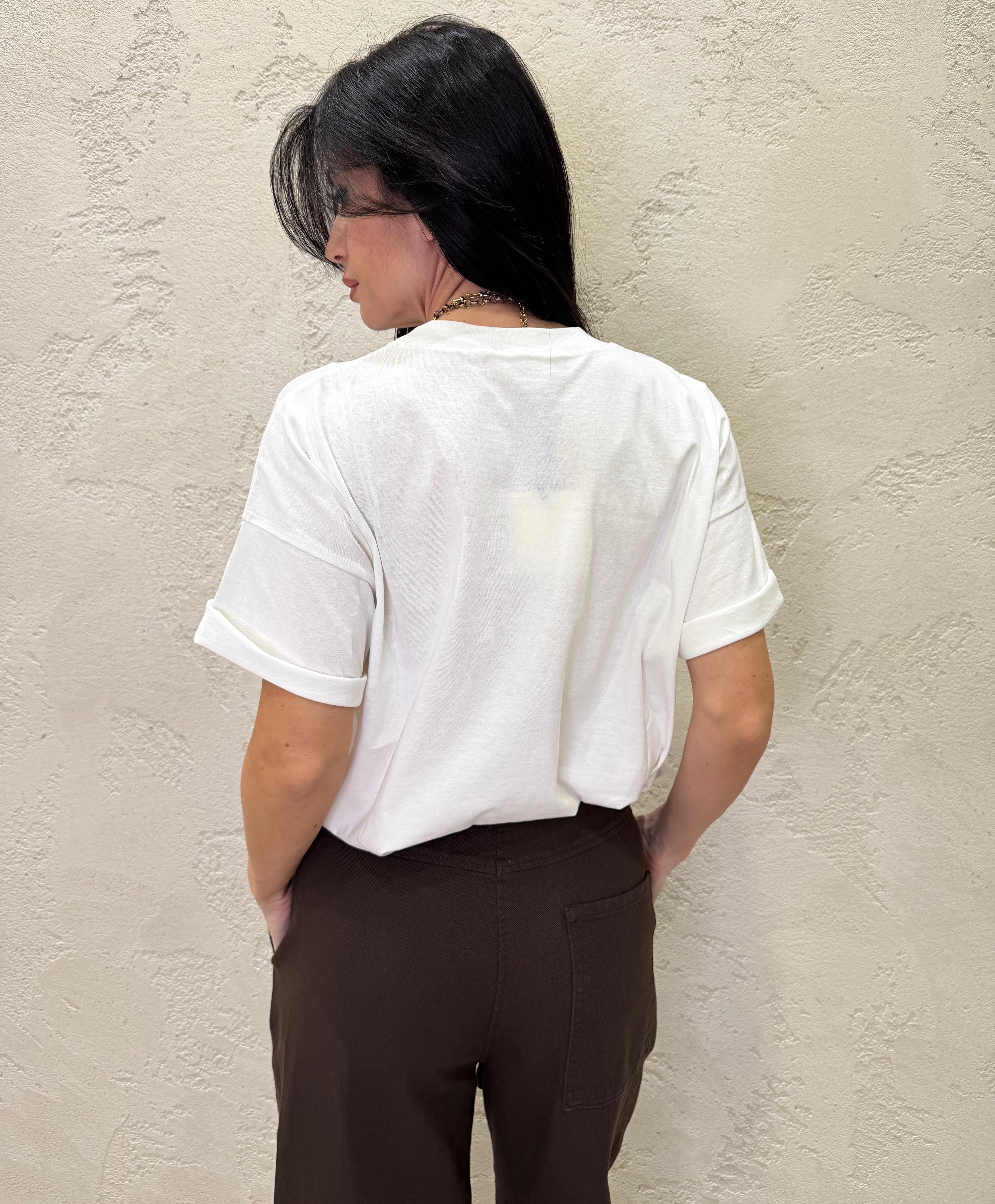 t-shirt over con stampa rose RAB0252 NATURALE VICOLO 