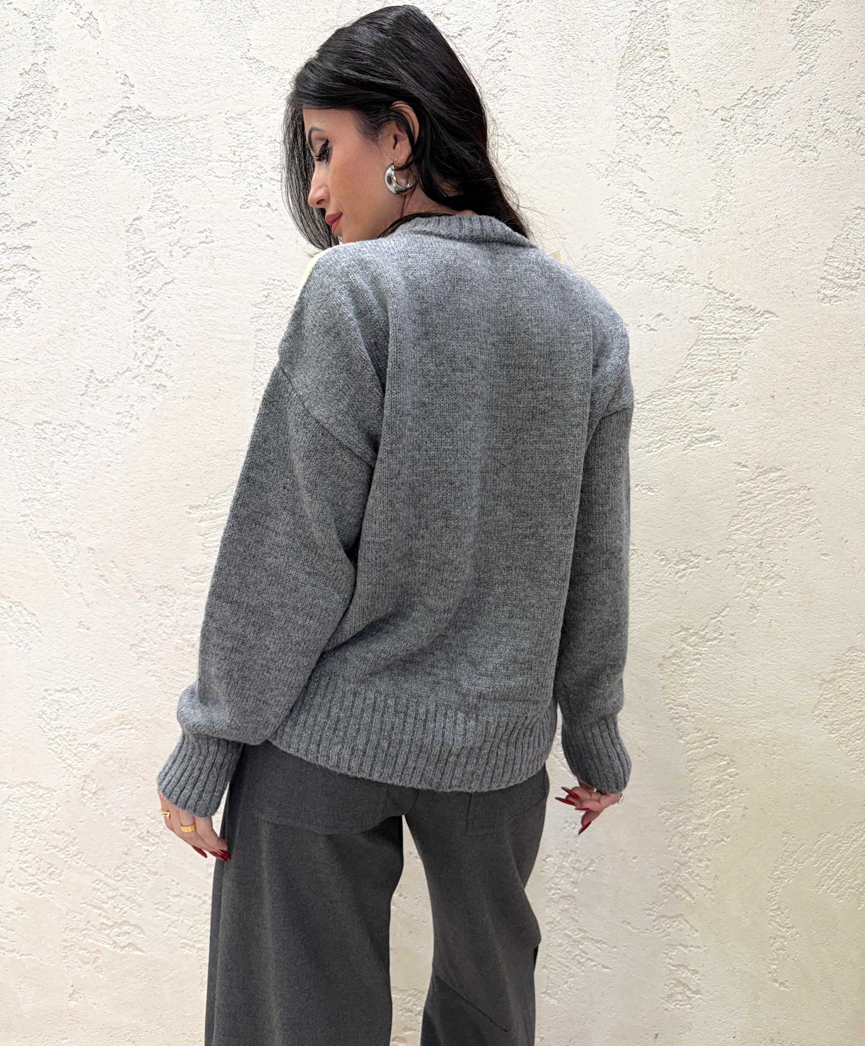 pull in misto lana a scatoletta fantasia rombi W5HMJ78A359 GRIGIO TENSIONE IN 