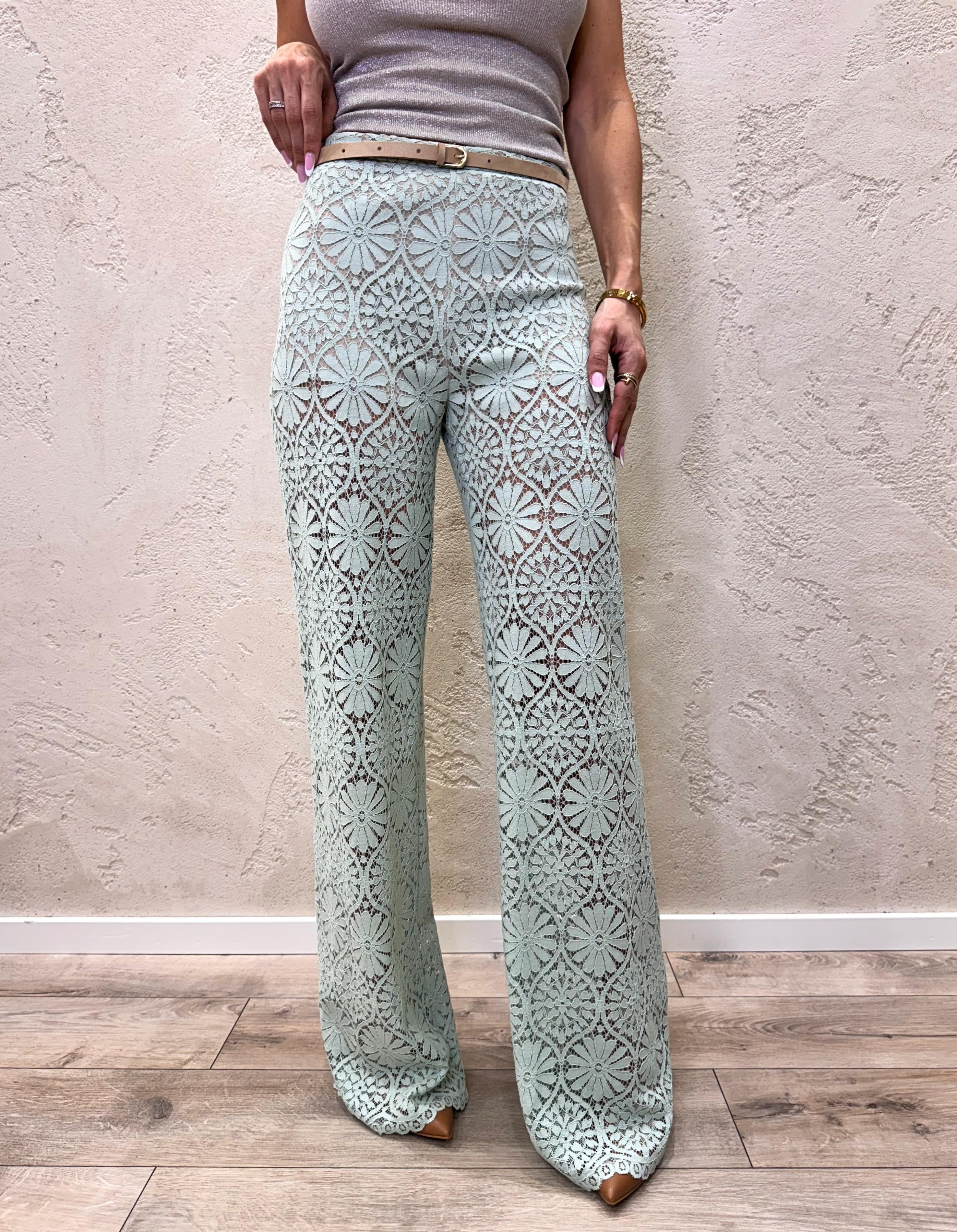 pantalone macramè con cintura P9990077T MENTA IMPERIAL 
