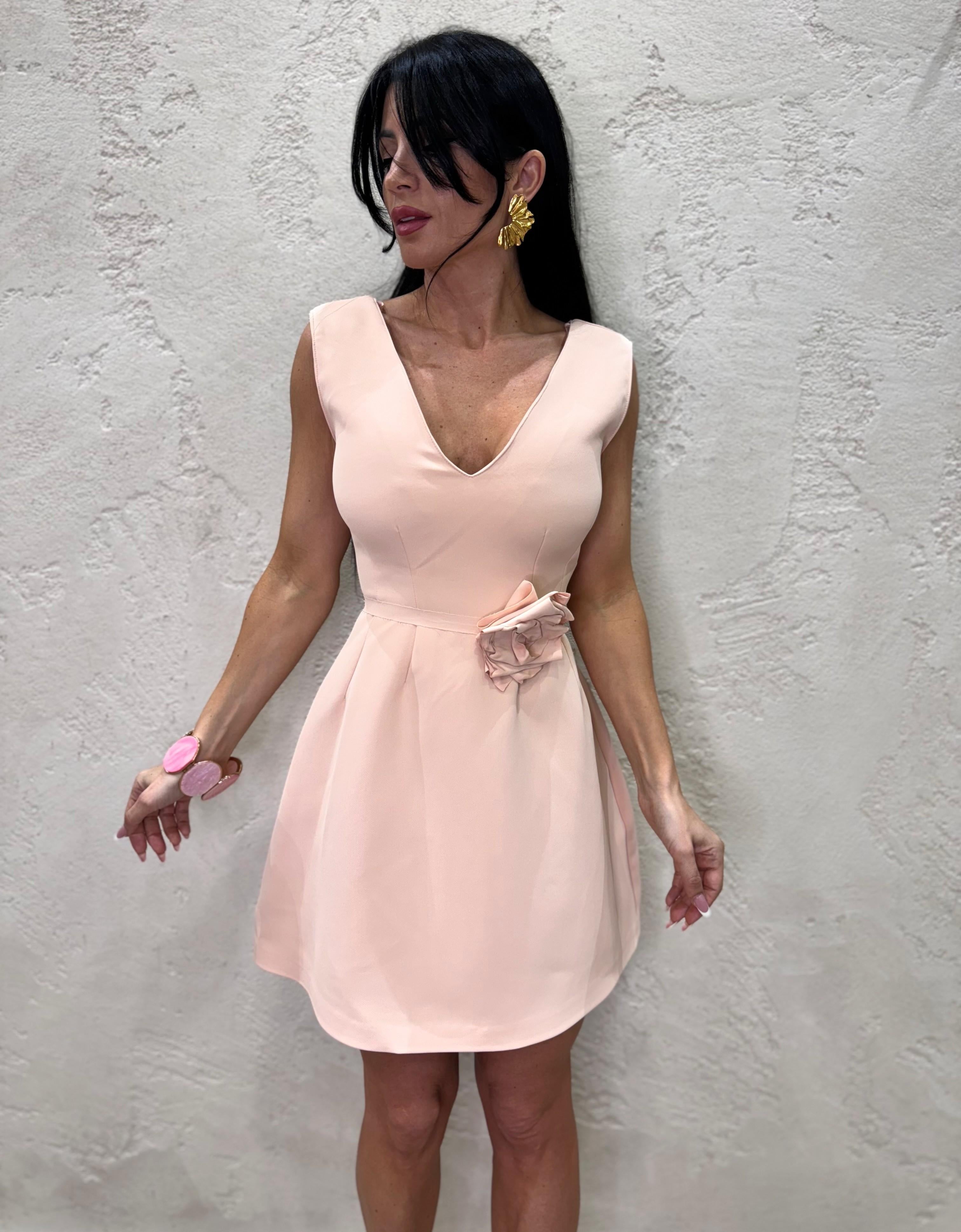 abito corto con rosa OH877 ROSA TENSIONE IN 