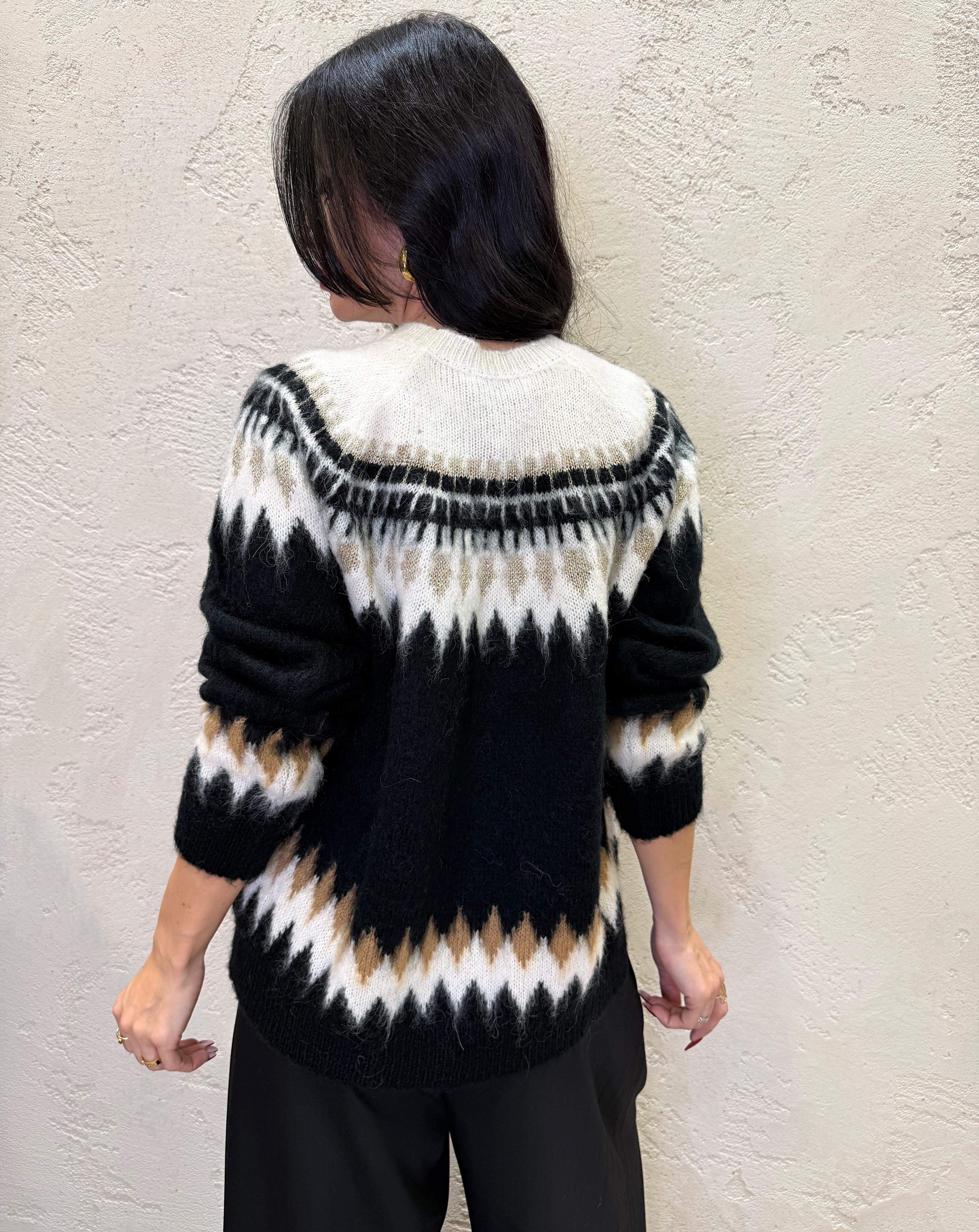 pull misto mohair jacquard D82154 NERO/PANNA MOTEL 