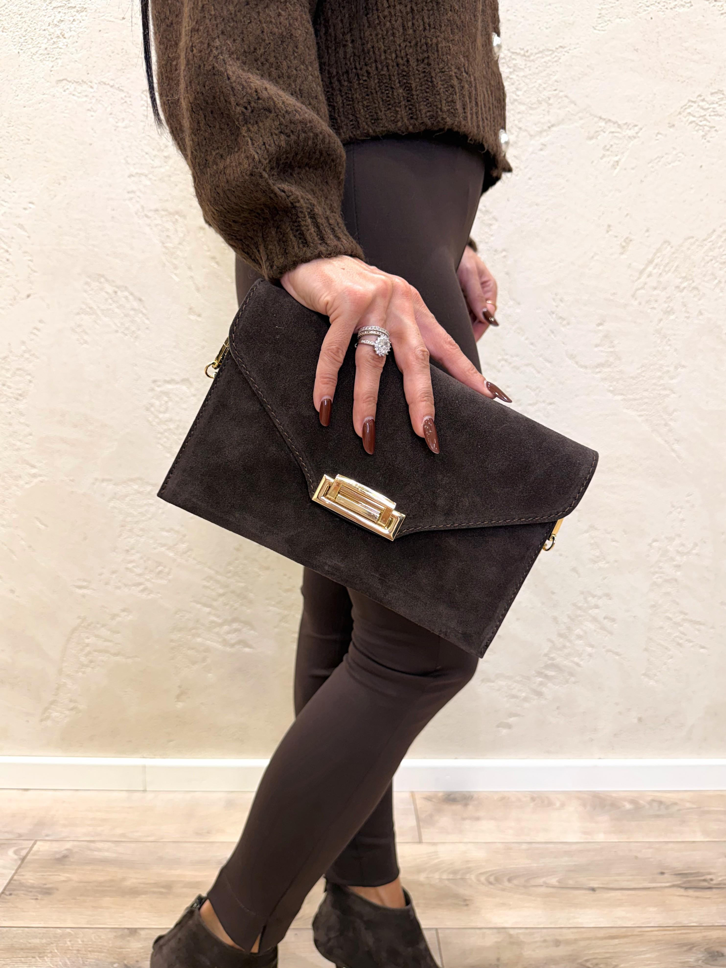 pochette in vera pelle scamosciata POCHSCAM MORO ELEVI 