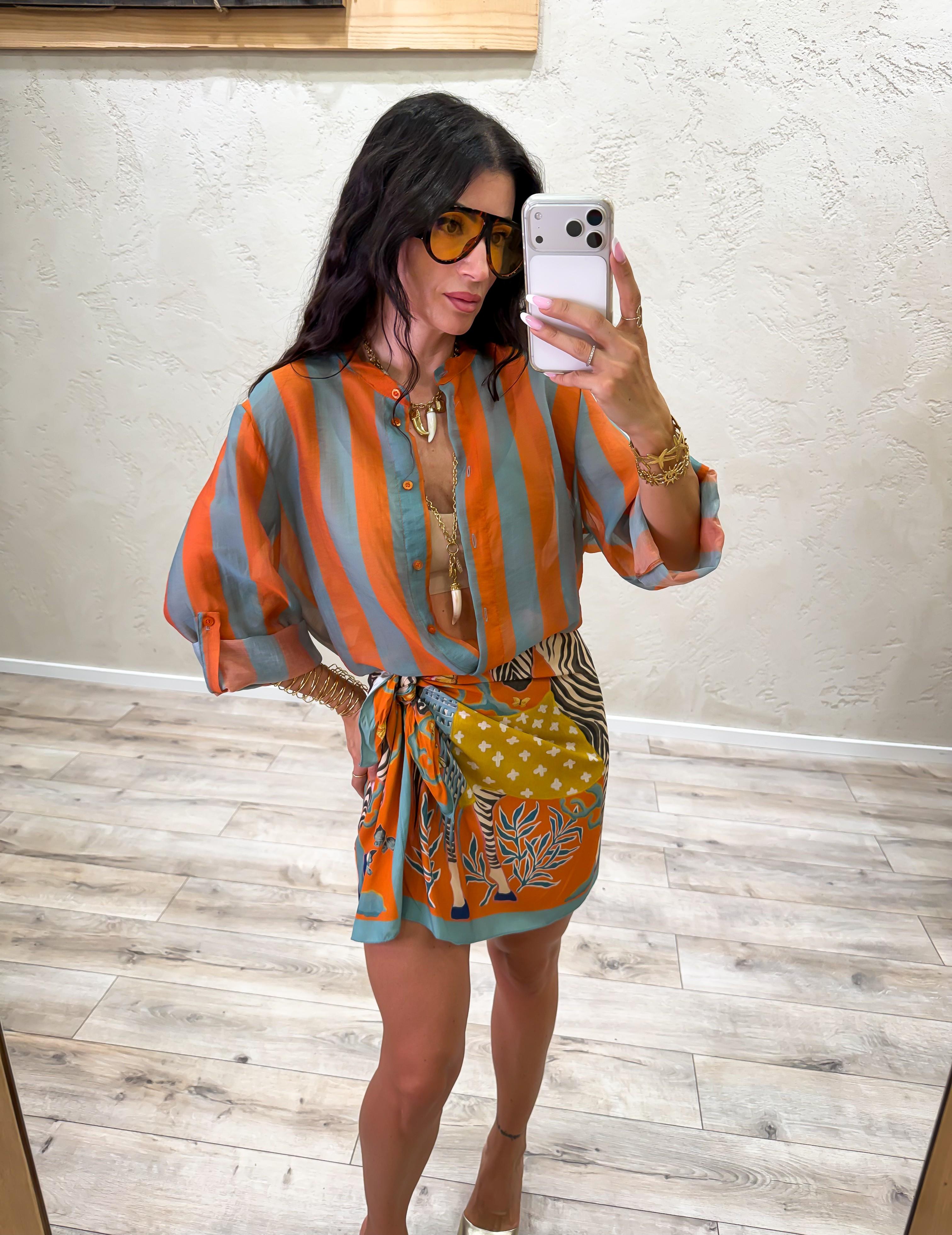 camicia a righe effetto vedo non vedo CVS-Q422 ZUCCHERO/ARANCIONE HAVEONE 