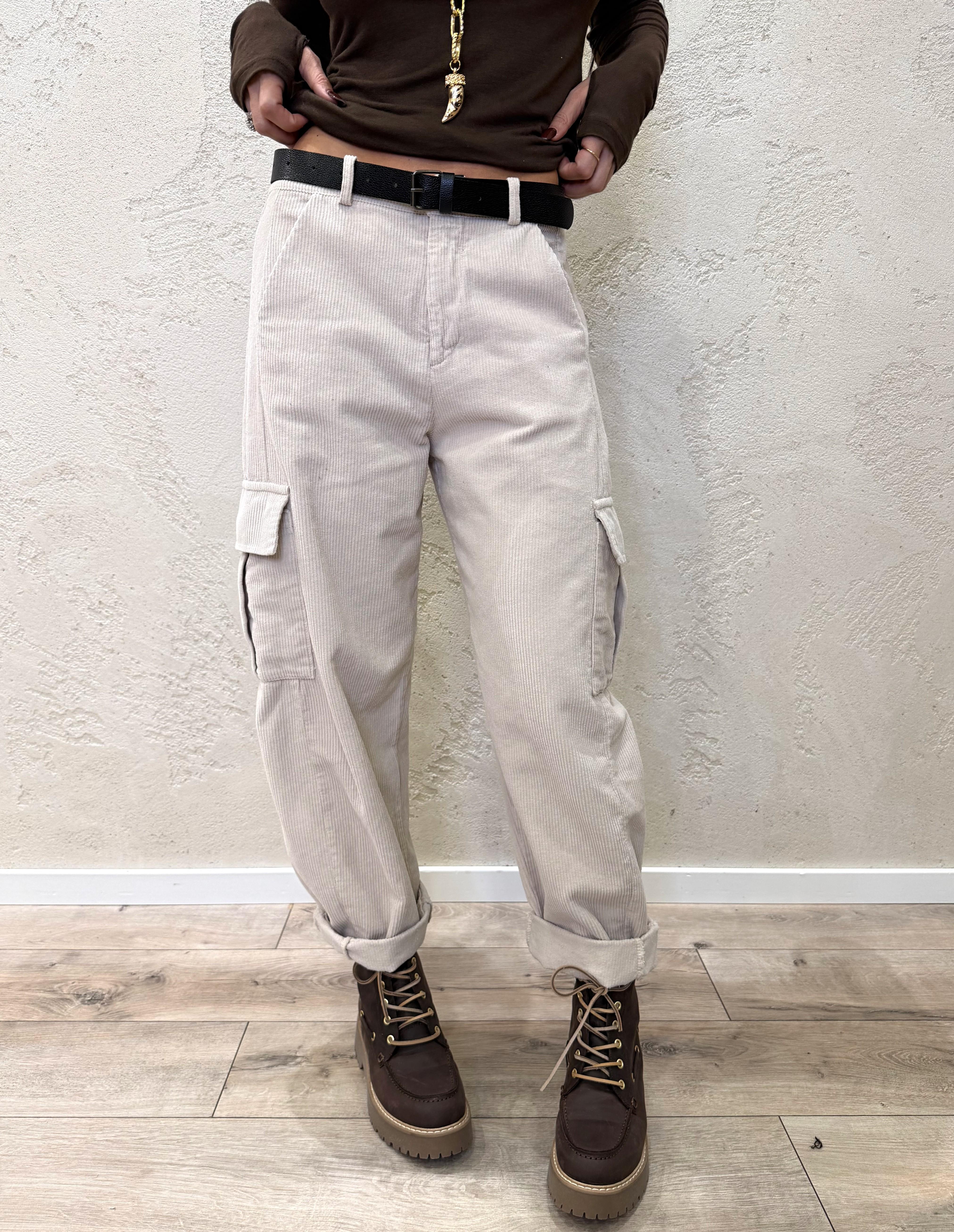 pantalone modello baloon tasconato in velluto a costine 59423P AVORIO SUSY MIX 