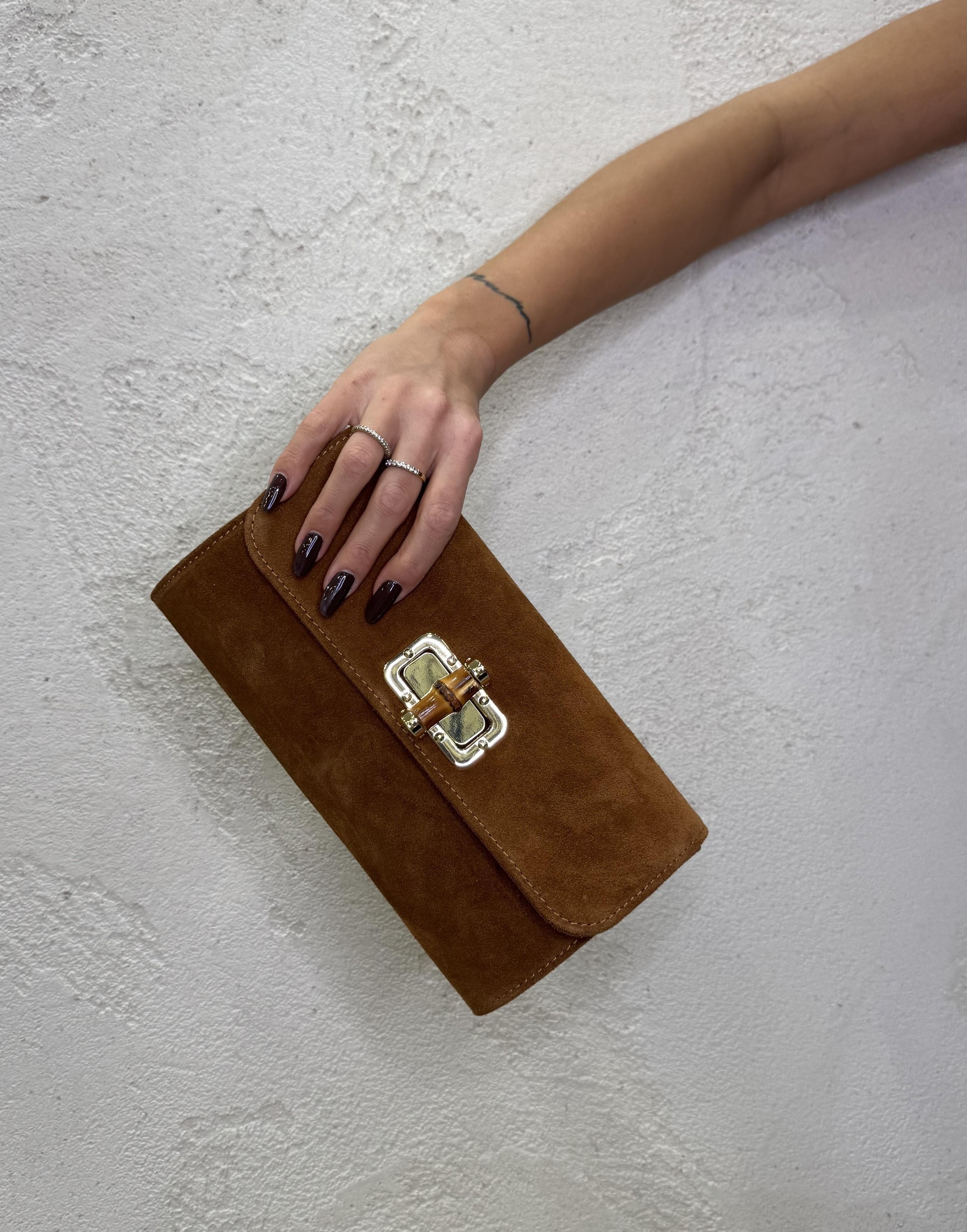 borsa clutch scamosciata in vera pelle CLUTCHSCAM TABACCO ELEVI 