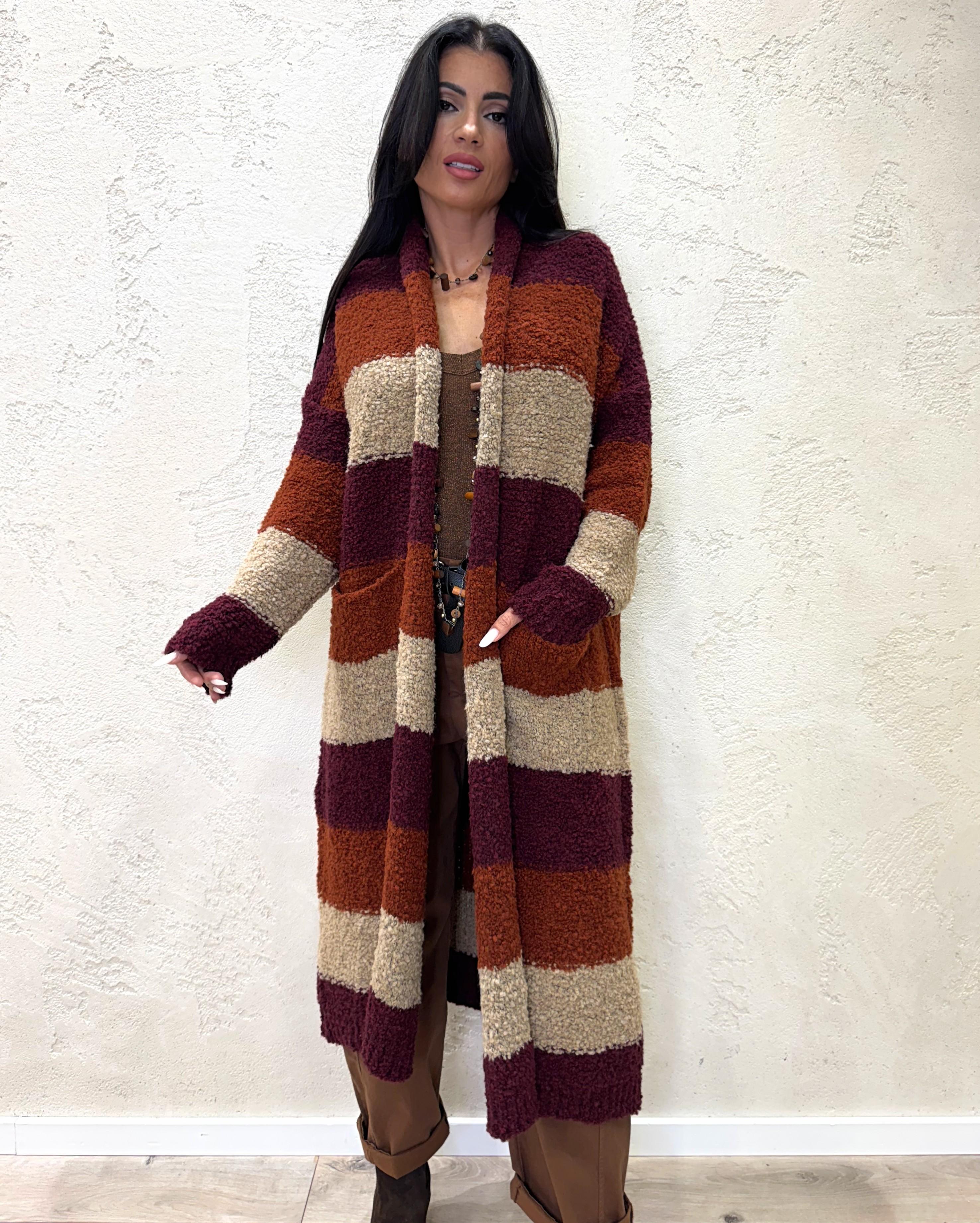 cardigan lungo misto lana e alpaca 3VV06 VINO/BEIGE/ZUCCA SUSY MIX 