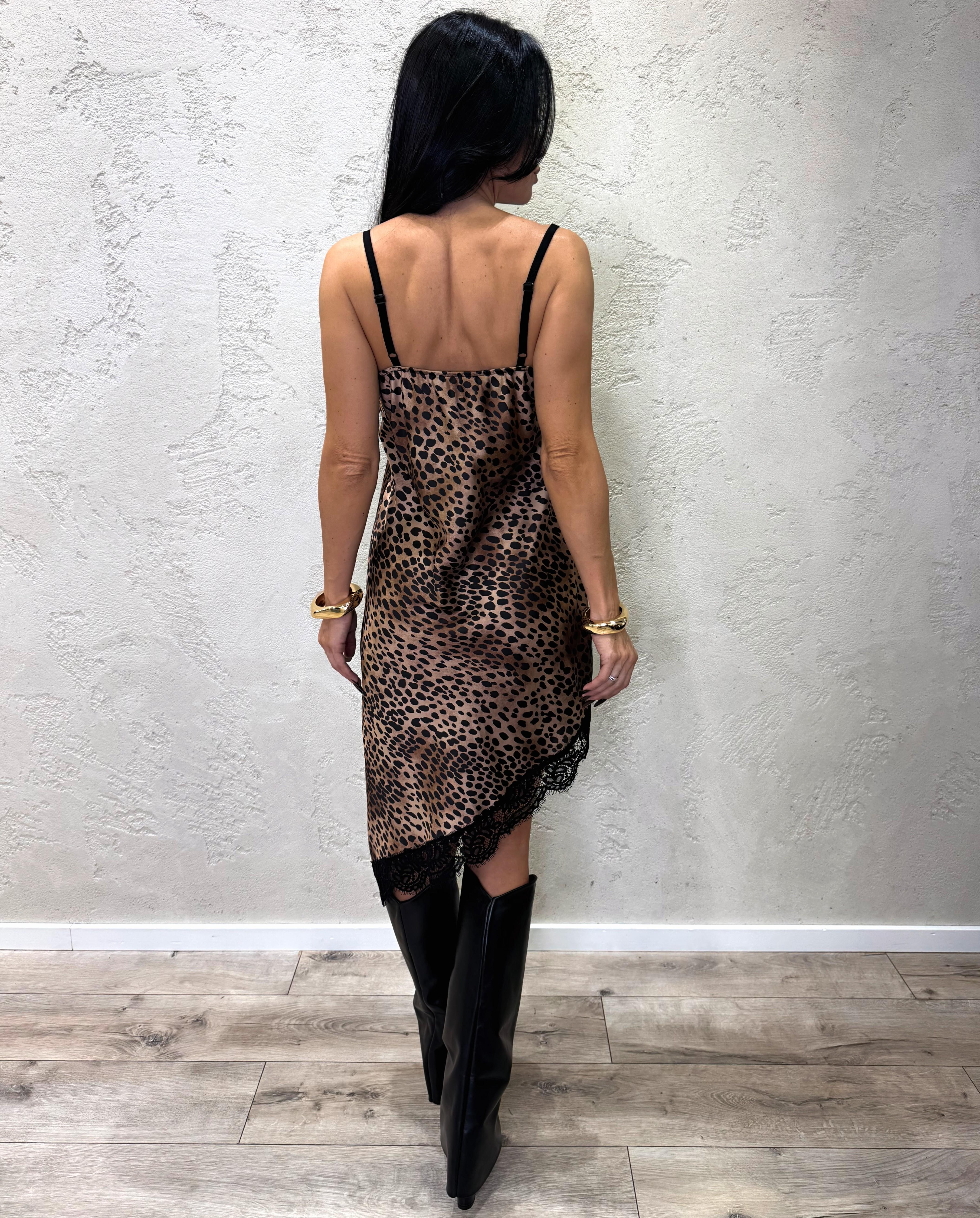 abito asimmetrico maculato con inserti in pizzo AMA-P045 MACULATO HAVEONE 