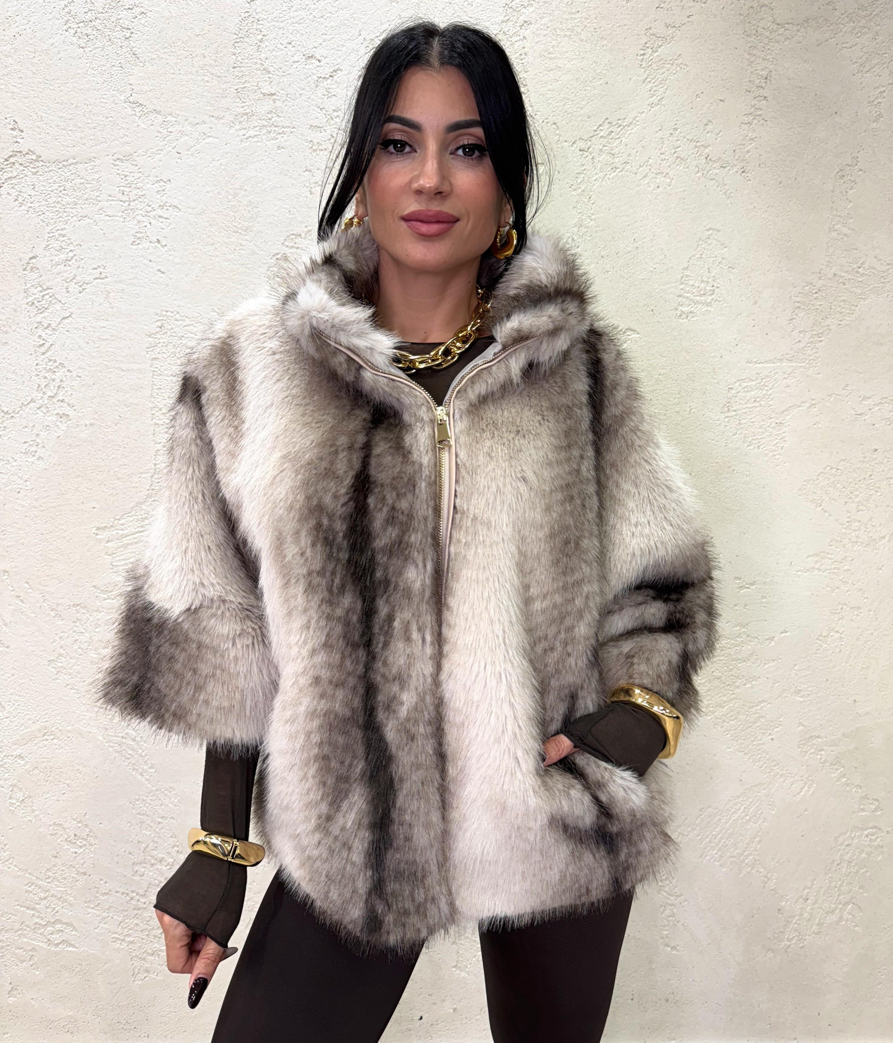 ecopelliccia poncho pelo lungo manica 3/4 PPONCHO NATURALE ELEVI 