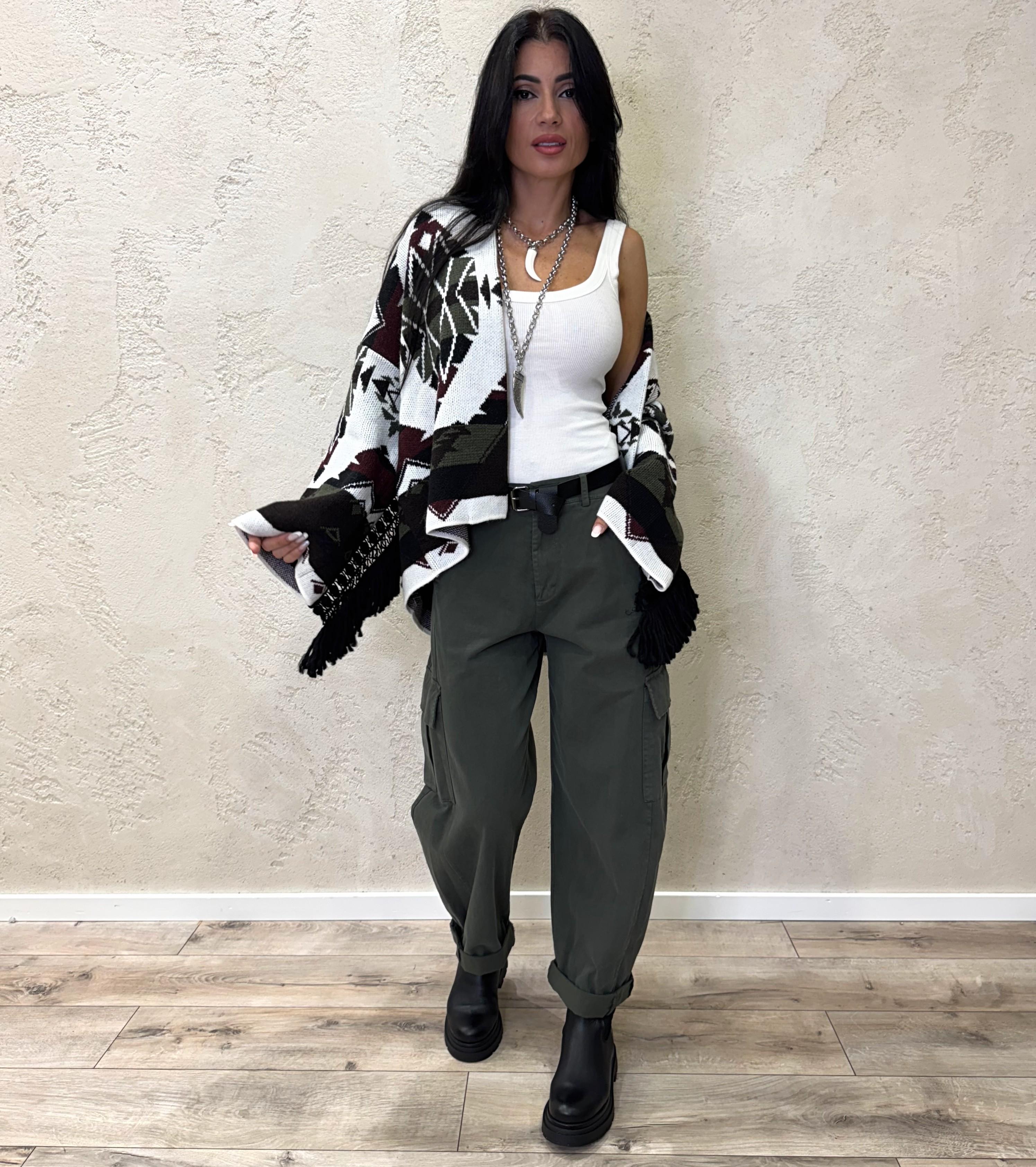 pantalone elasticizzato modello baloon tasconato 59080G VERDE MILITARE SUSY MIX 