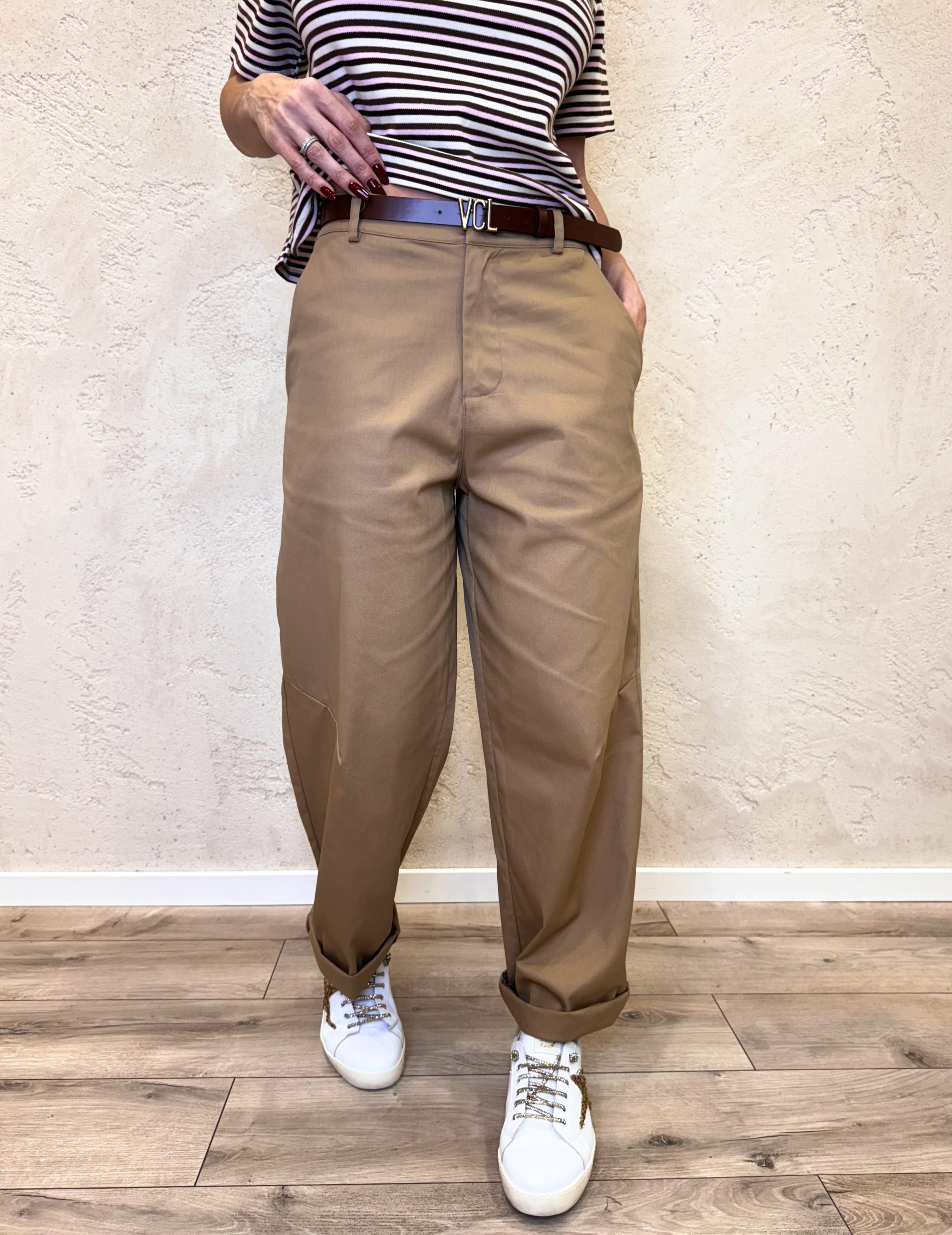 pantaloni in cotone modello ferro di cavallo 35944G SABBIA MOTEL 