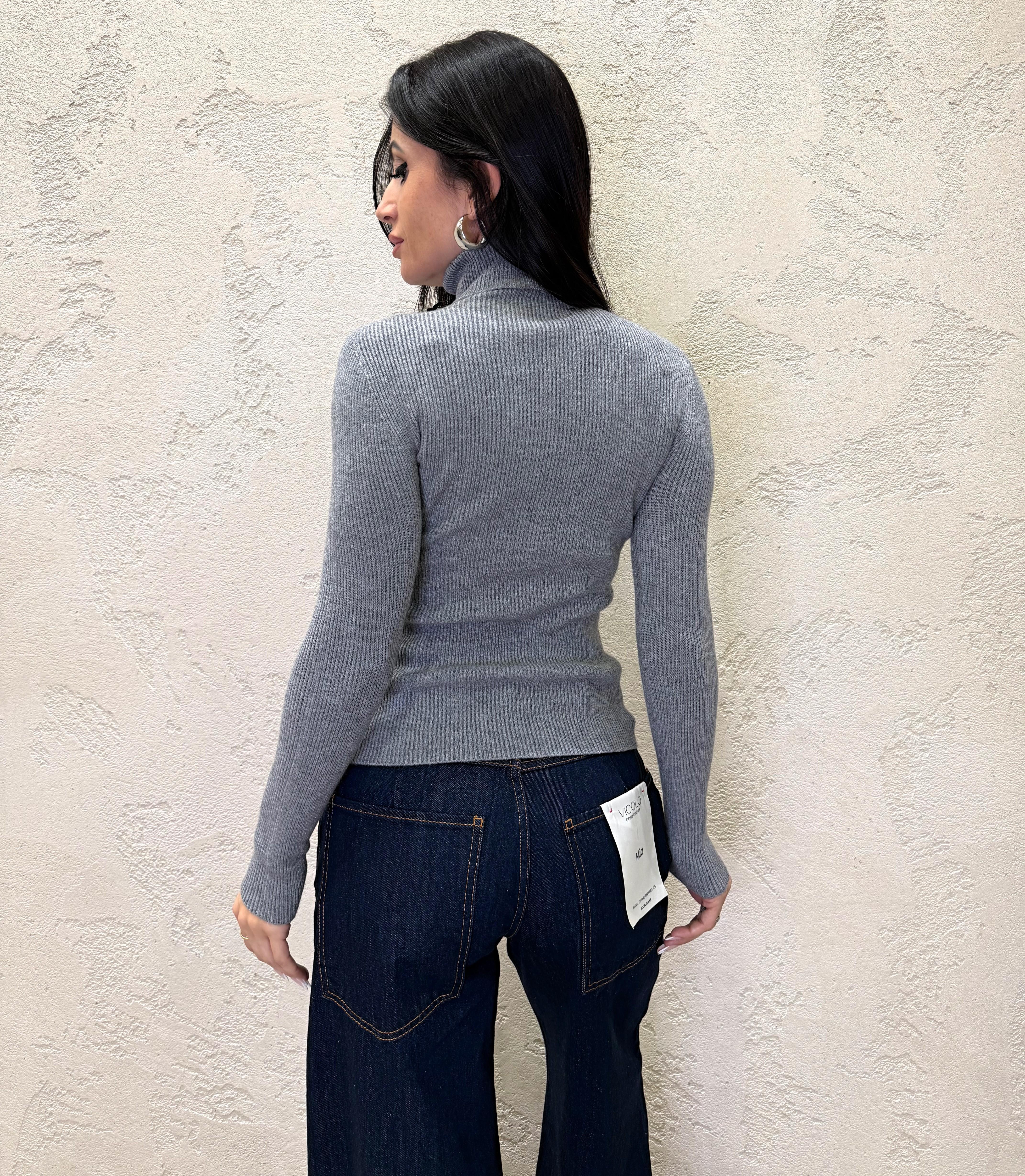 maglia a costine collo alto 77314 GRIGIO VICOLO 