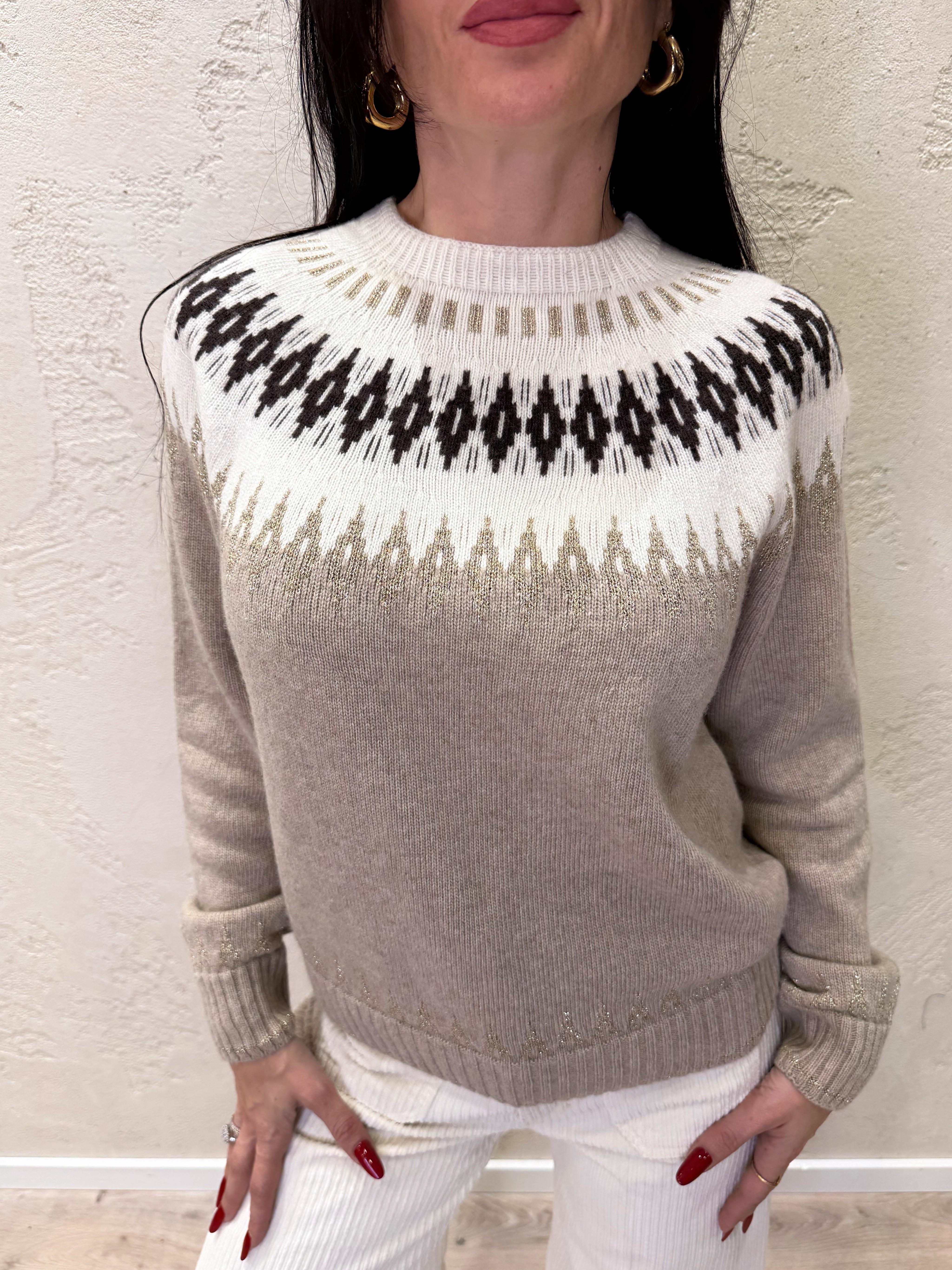 pull misto lana e chasmere jacquard D78963 KASHA/PANNA TENSIONE IN 