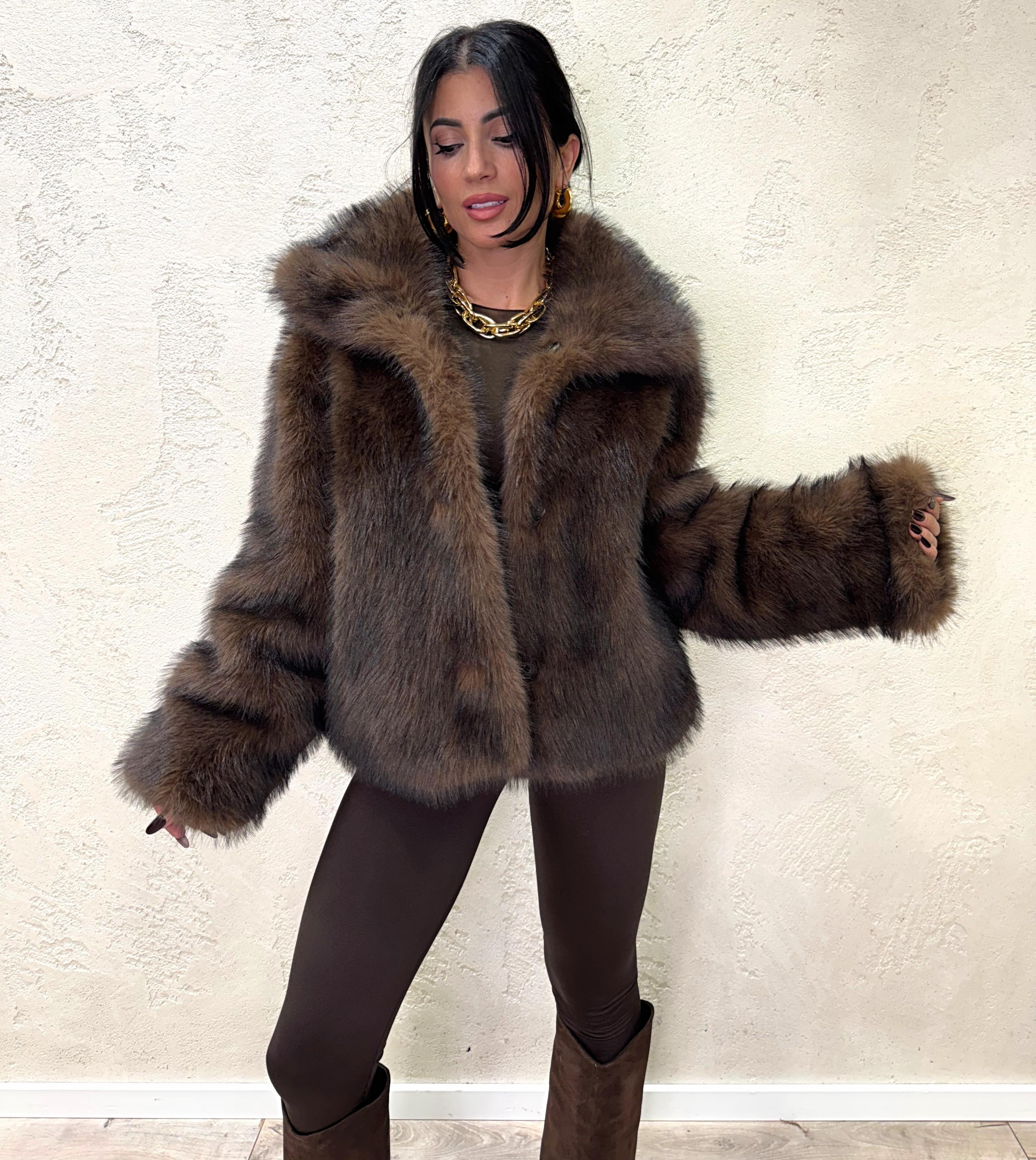 ecopelliccia reversibile con interno in denim TF0079 DENIM/MARRONE VICOLO 