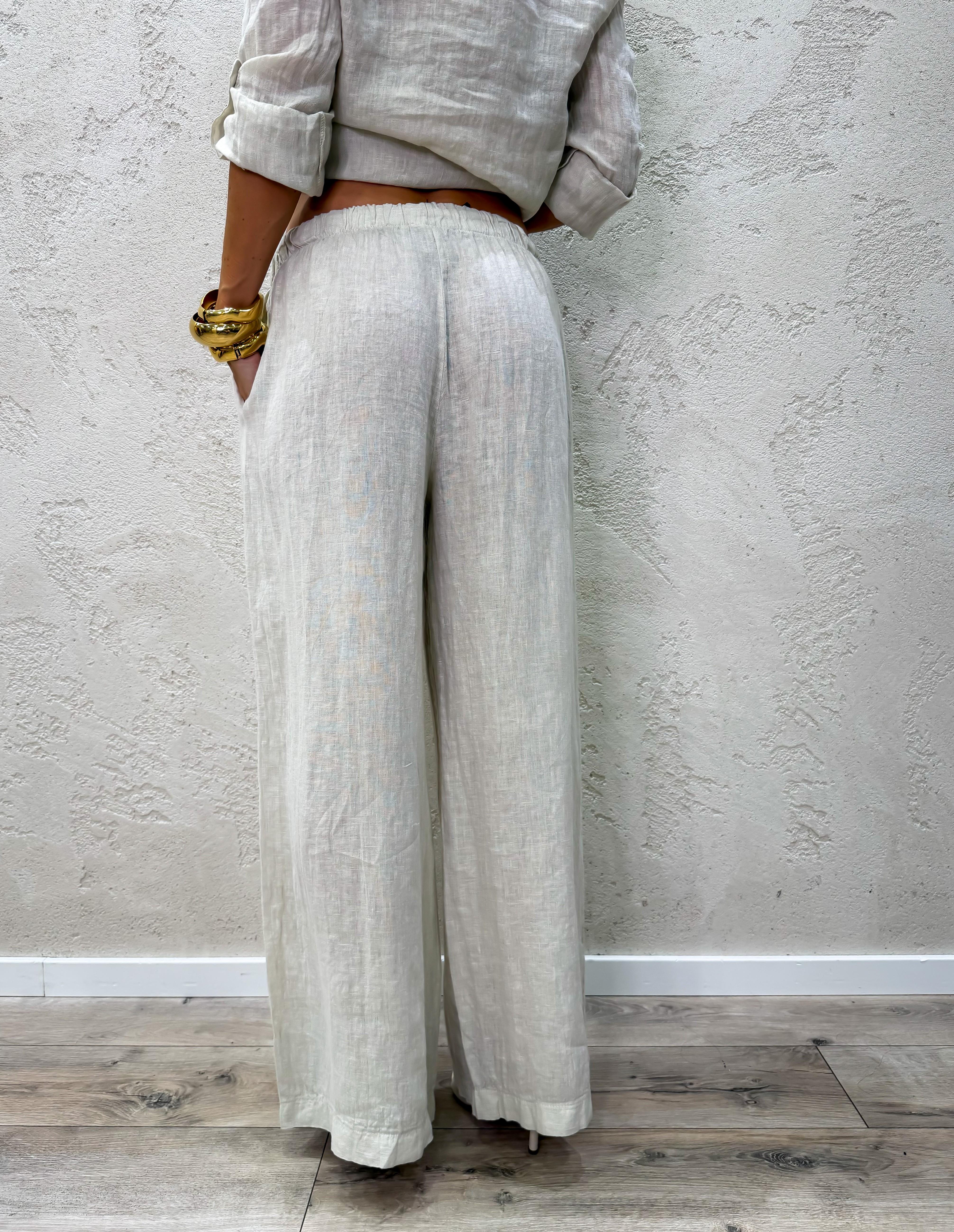 pantalone "ARIA" a palazzo in 100% lino H5944 BEIGE ELEVI 