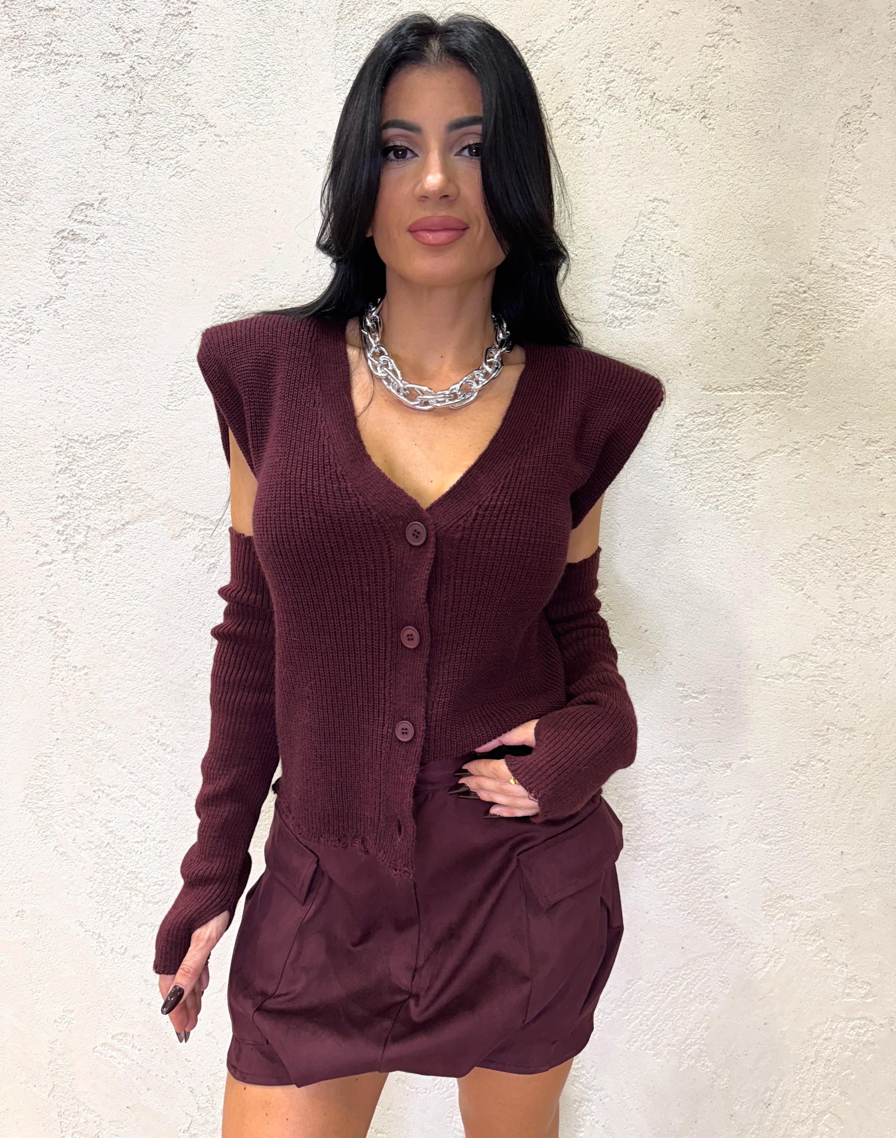 gilet misto lana con spalline e manicotti LFP-P015 BORDEAUX HAVEONE 