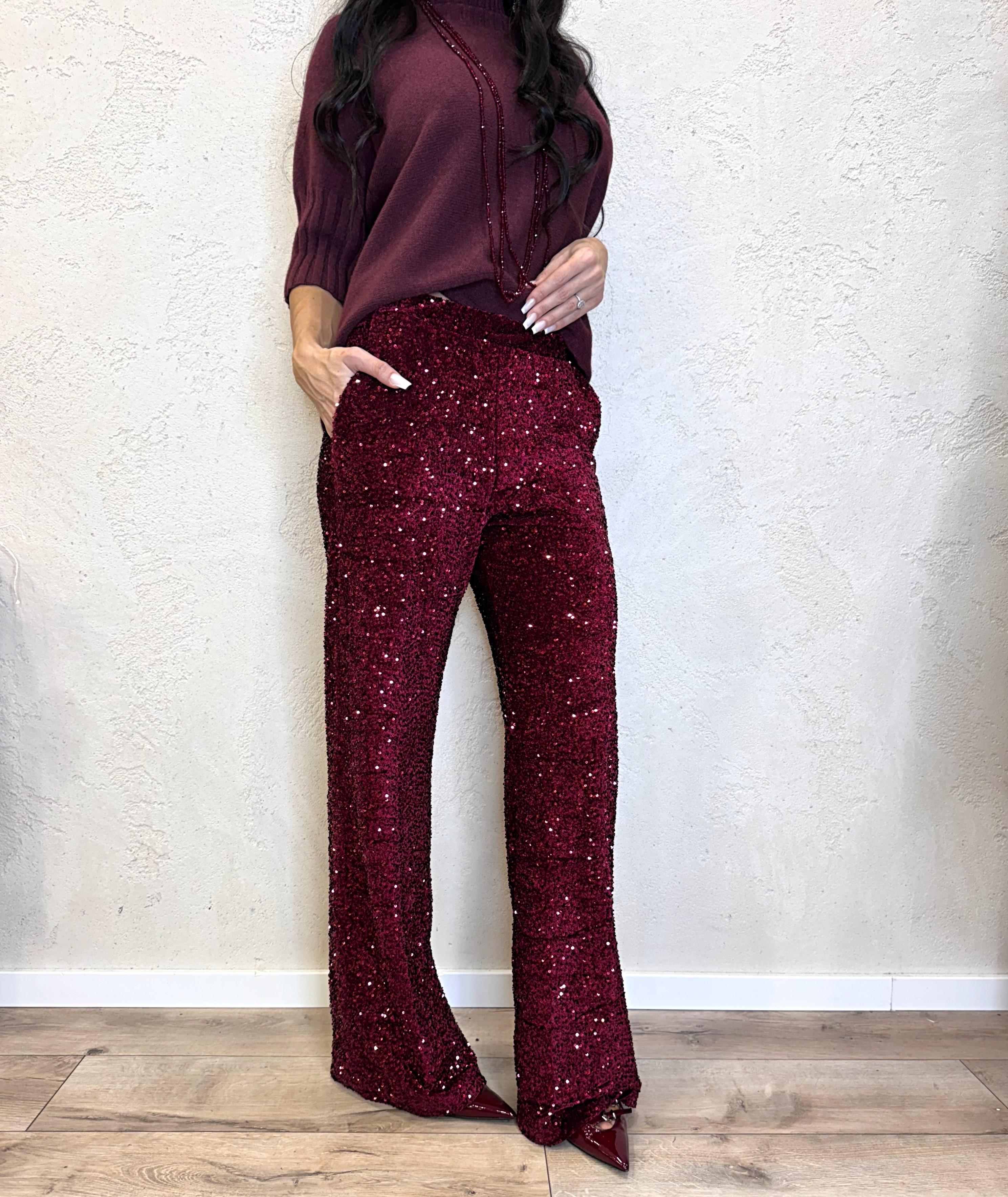pantalone in pailettes con fondo in ciniglia P5S8IWZ BORDEAUX IMPERIAL 