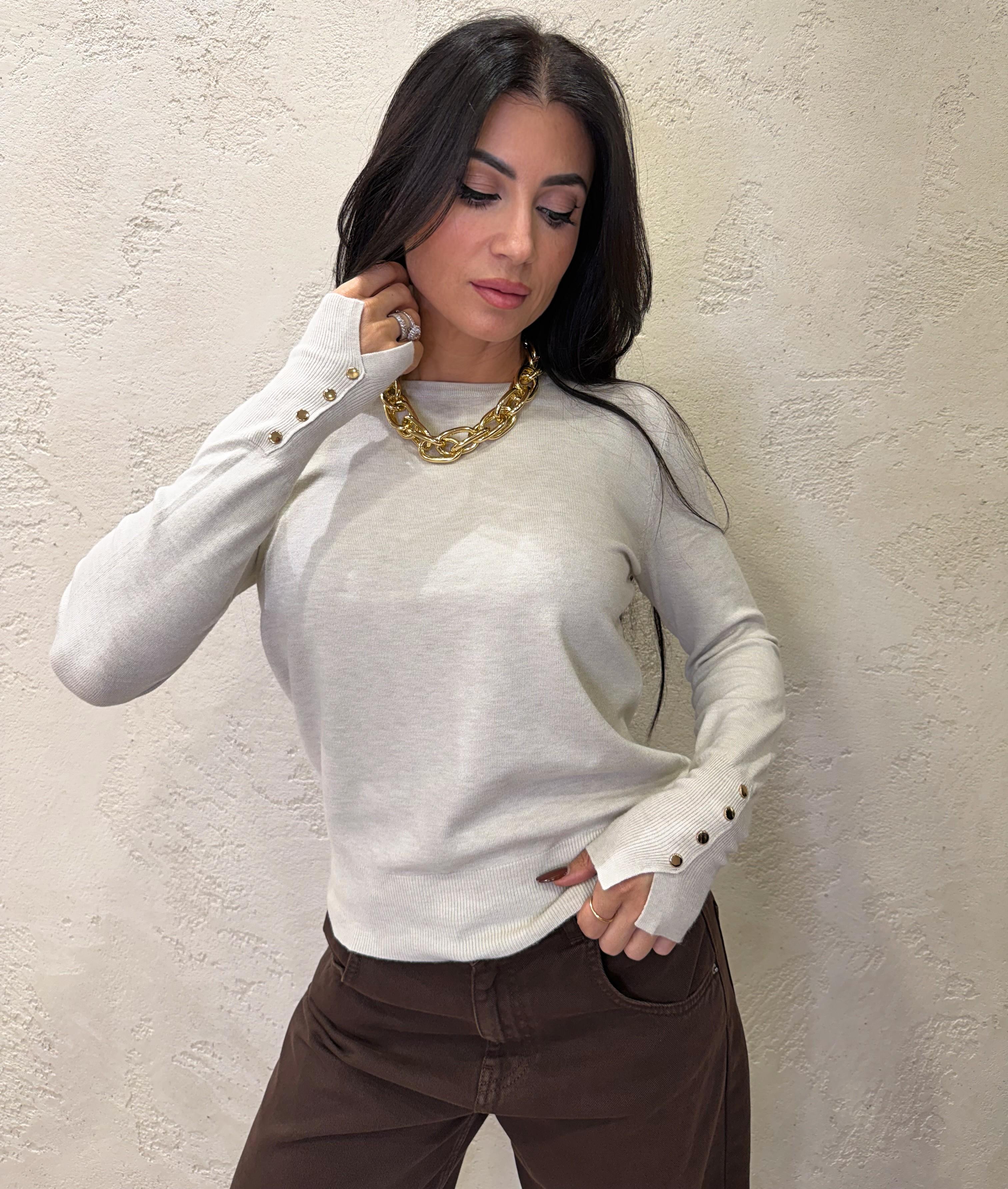 maglia basica con dettaglio bottoncini su polso MAGCBOTT BEIGE ELEVI 