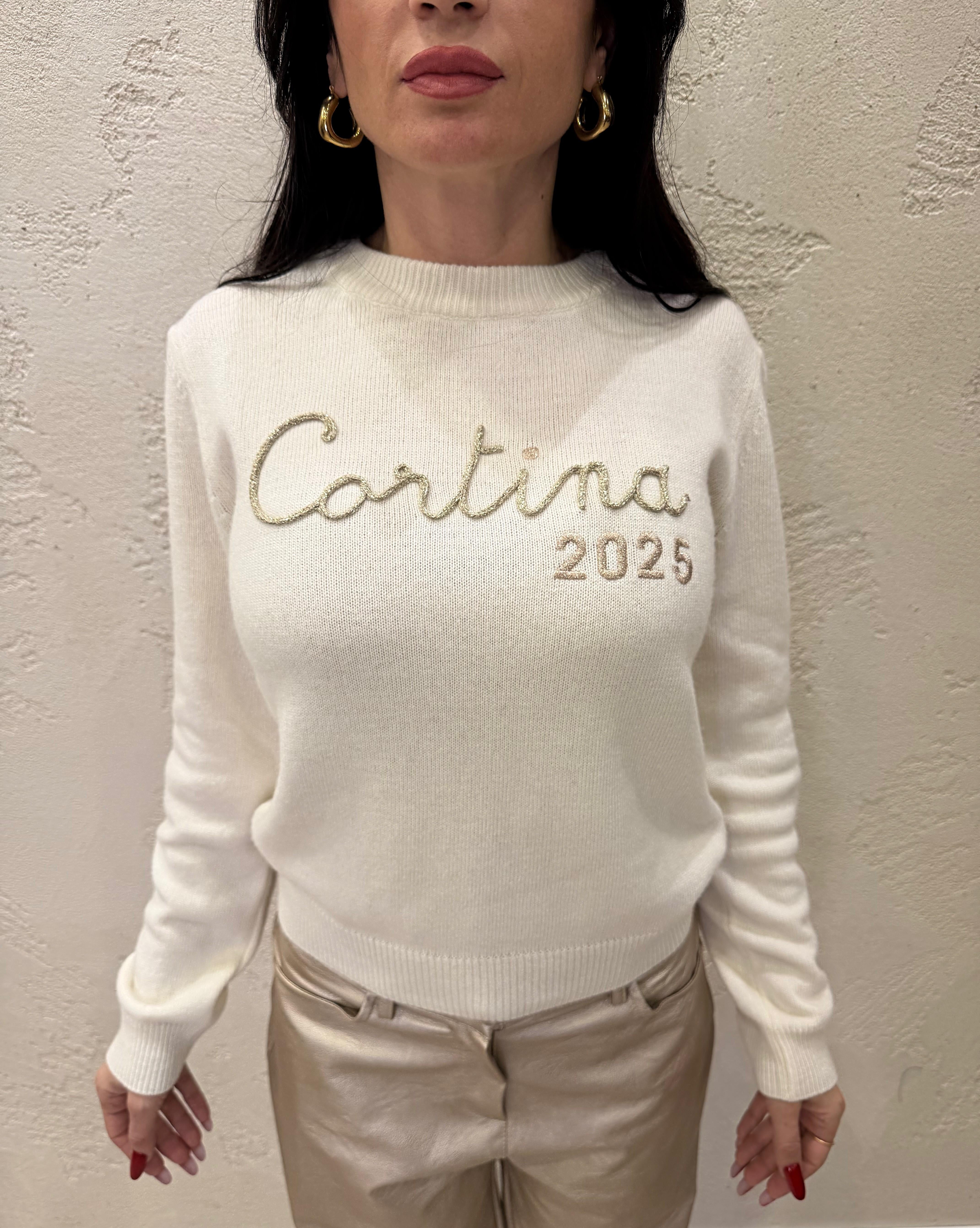 pull in misto lana e cashmere con ricamo in lurex D81026/APP8 PANNA TENSIONE IN 