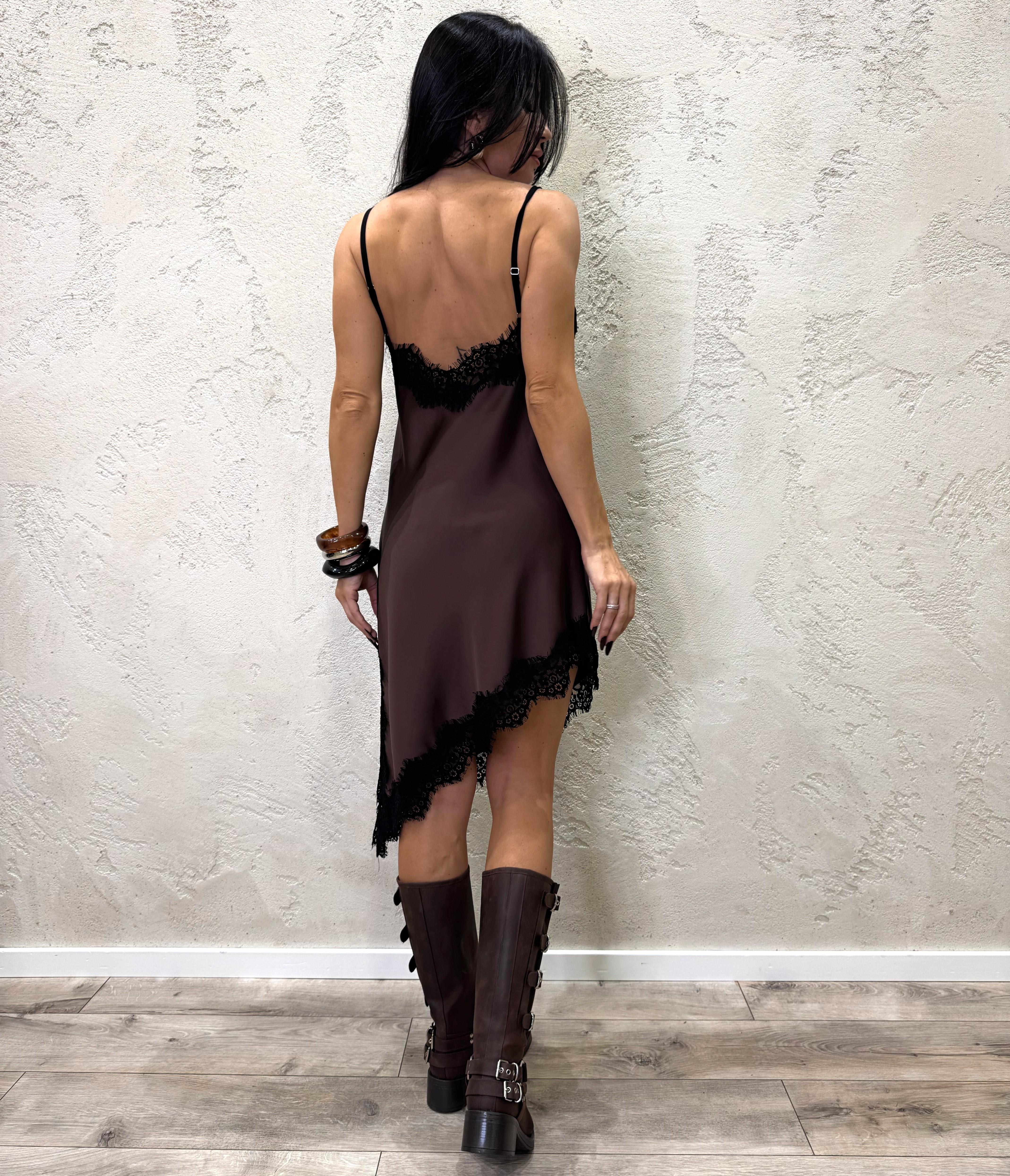 abito asimmetrico con inserti in pizzo AVS-P037 MORO HAVEONE 
