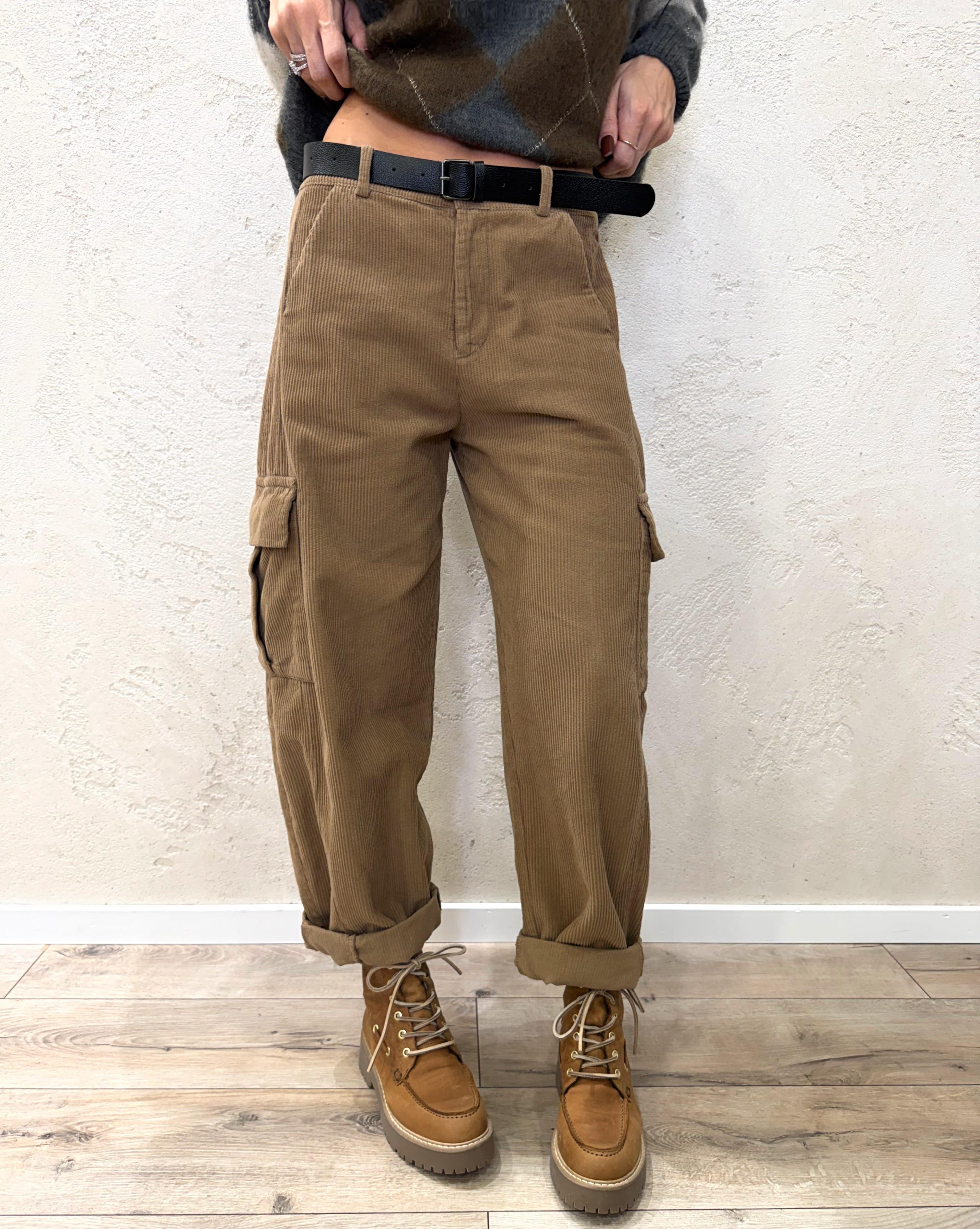 pantalone modello baloon tasconato in velluto a costine 59423P CAMMELLO SUSY MIX 