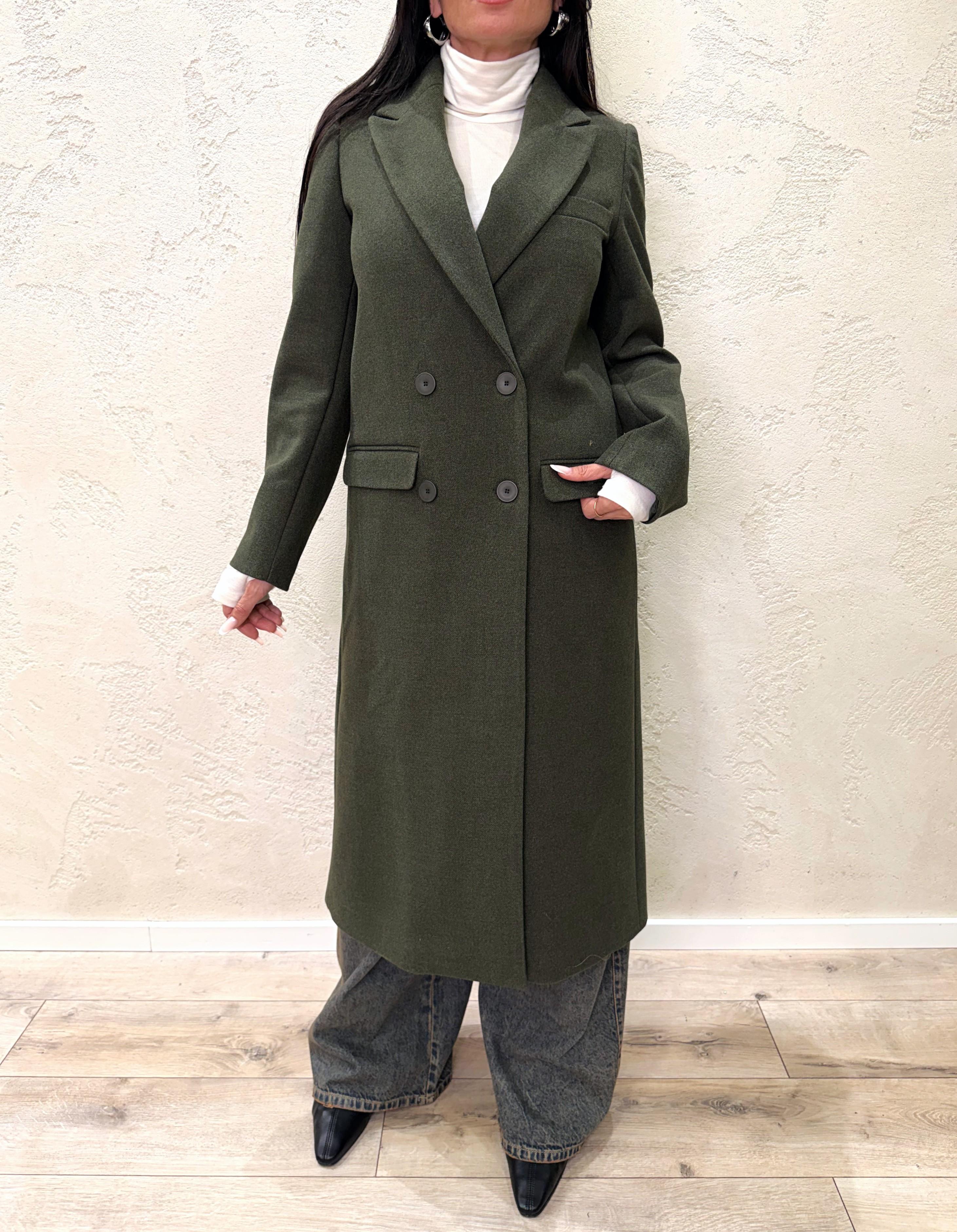cappotto lungo misto lana doppio petto TF1796 VERDE ARMY VICOLO 