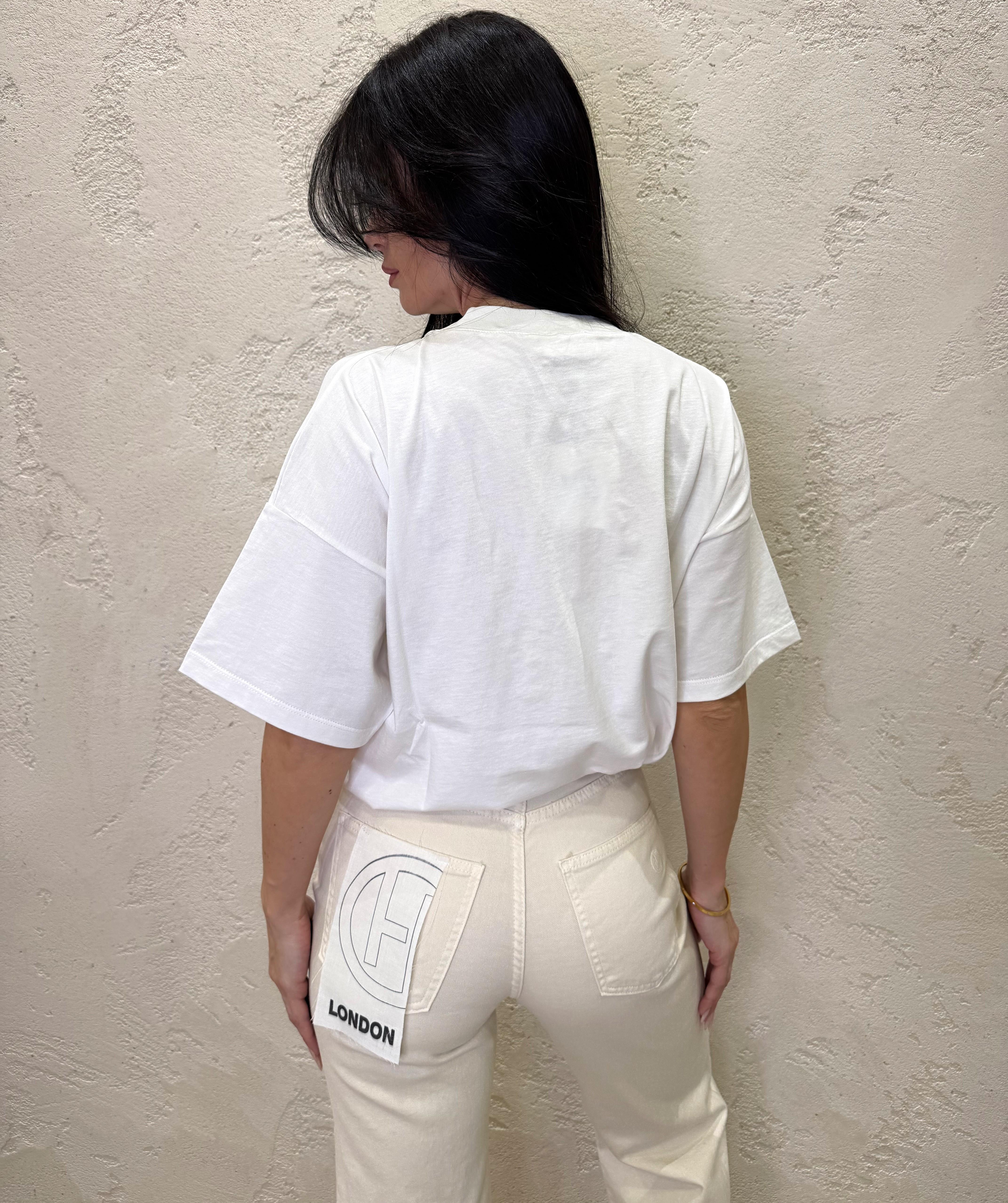 t-shirt over con logo ricamato bouclè RAB0045 BIANCO/BURRO VICOLO 