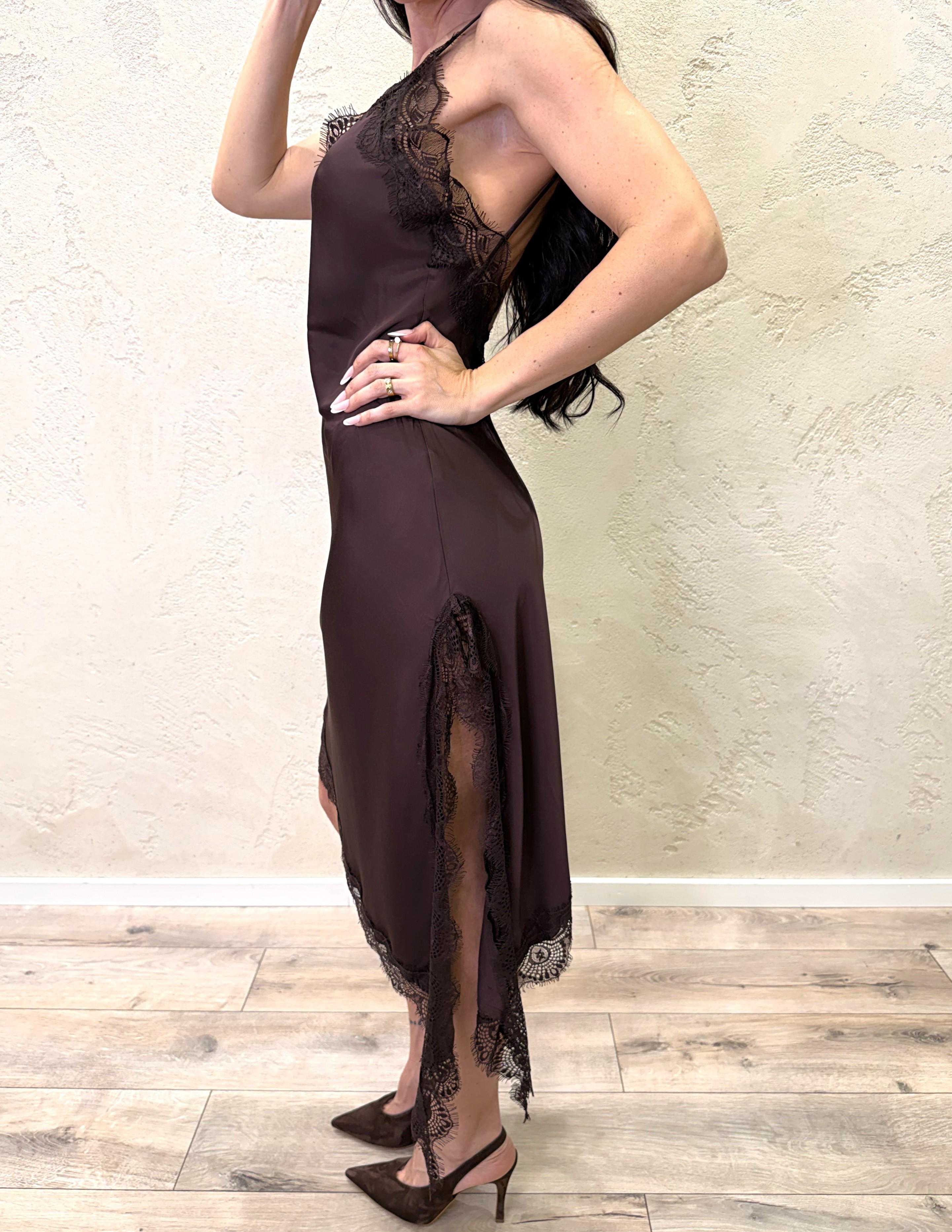 abito mini con inserti in pizzo in 100% viscosa 12059 MORO SUSY MIX 