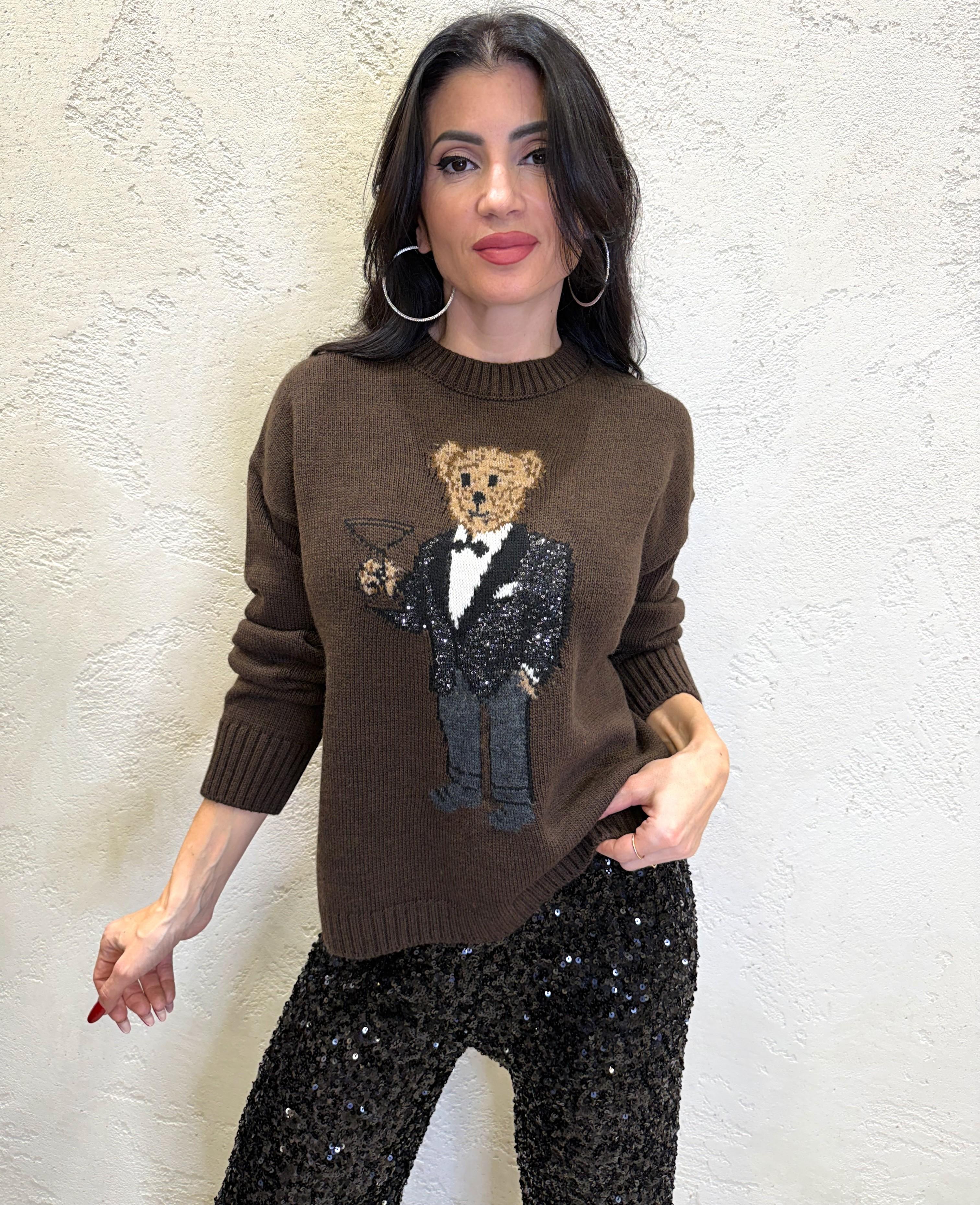 maglioncino con ricamo orso in smoking W5HMJ59A4000R MORO TENSIONE IN 