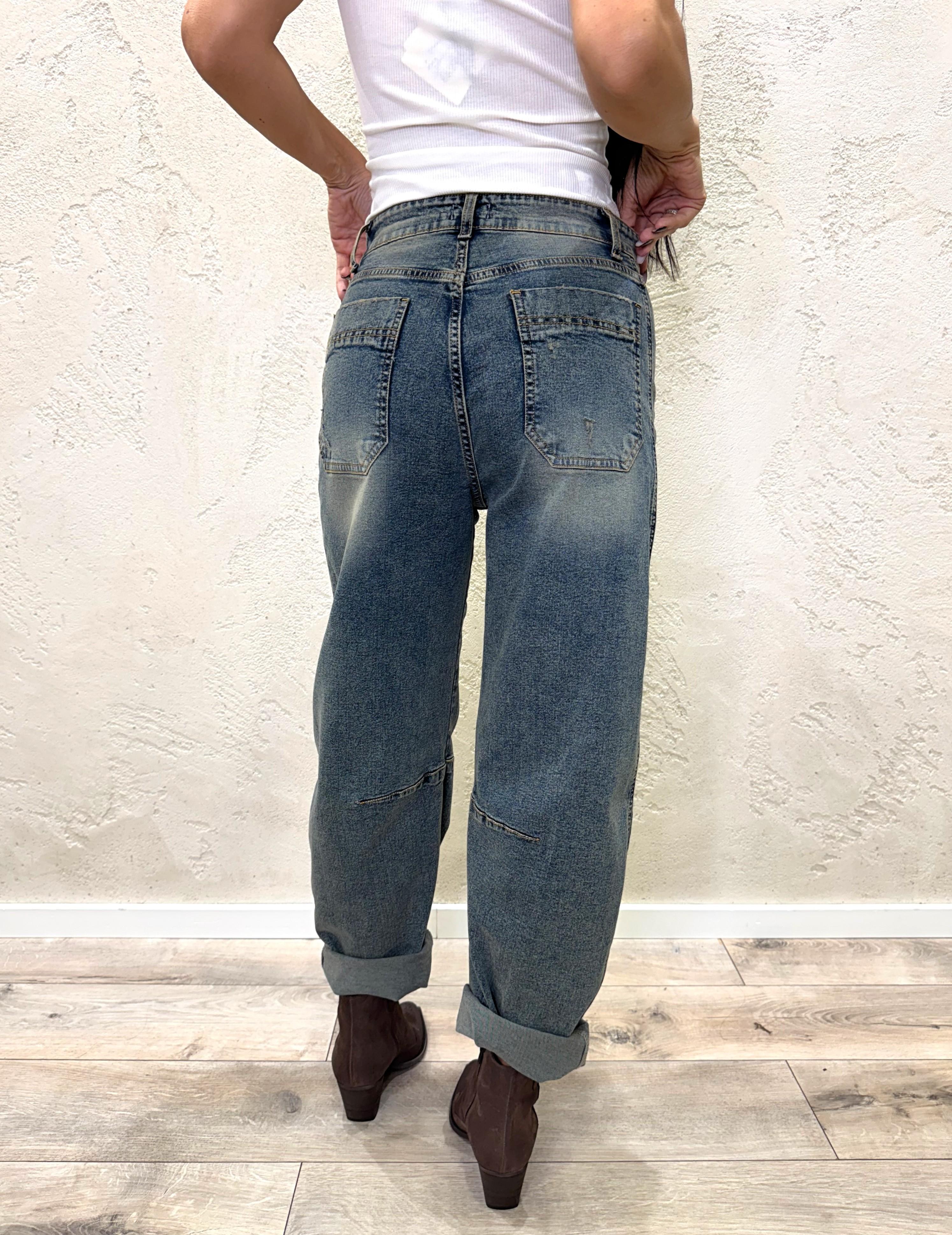 jeans a ferro di cavallo elasticizzato con fascia laterale SM279 THE SUSY MIX 
