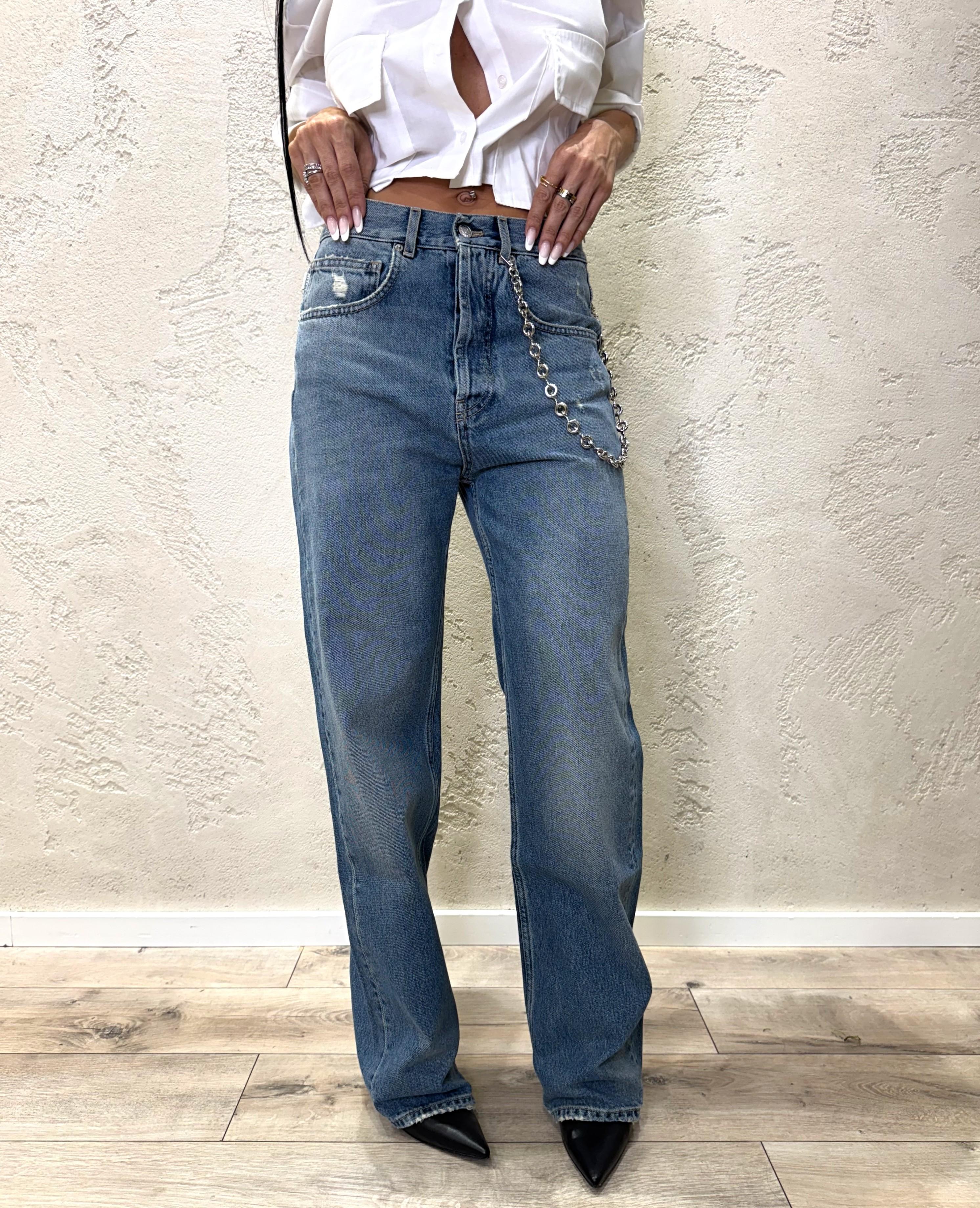 jeans modello adriana a gamba dritta con catena removibile DF5063 SKY VICOLO 