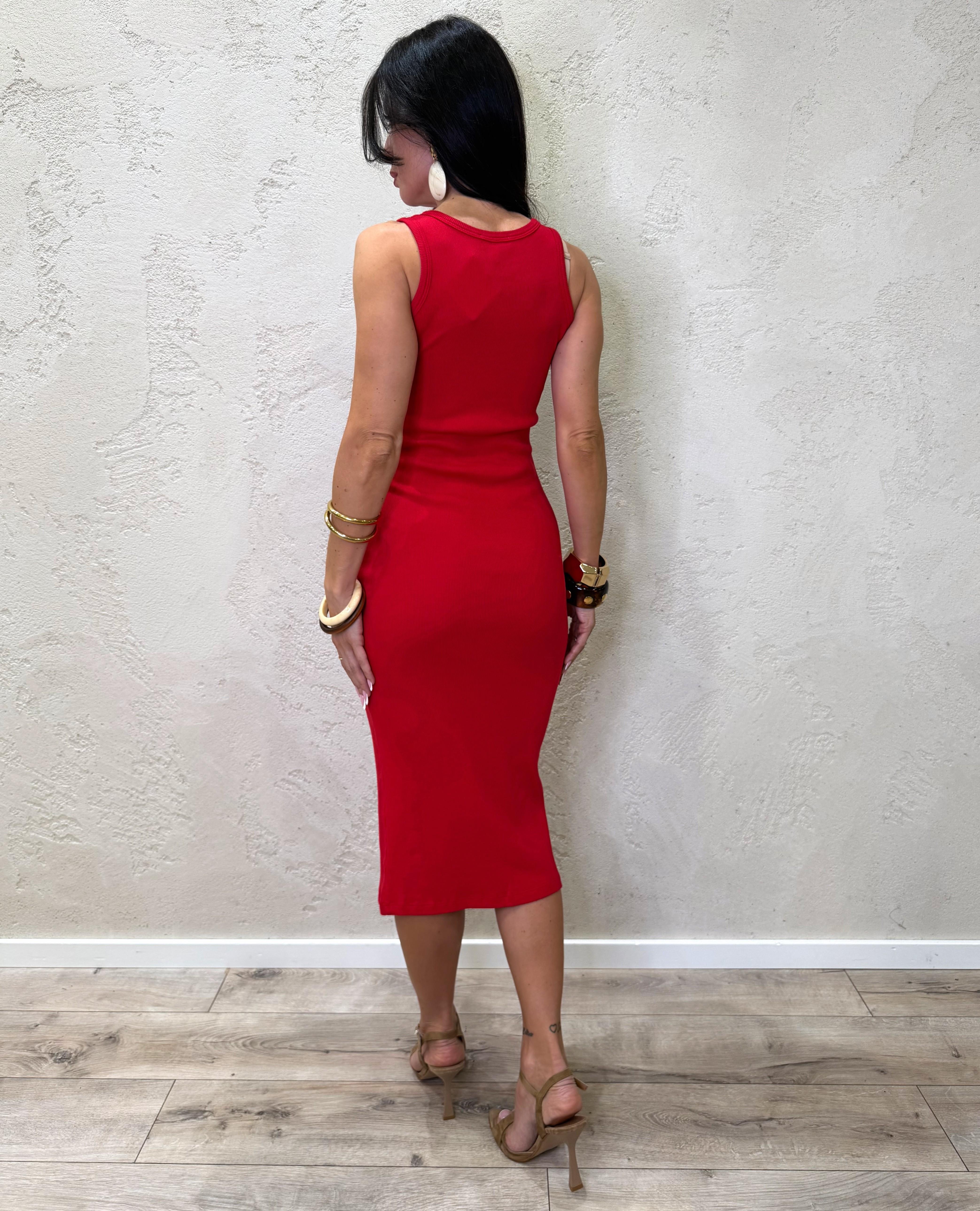 abito midi a costine con bottoncini UAB0343 ROSSO VICOLO 