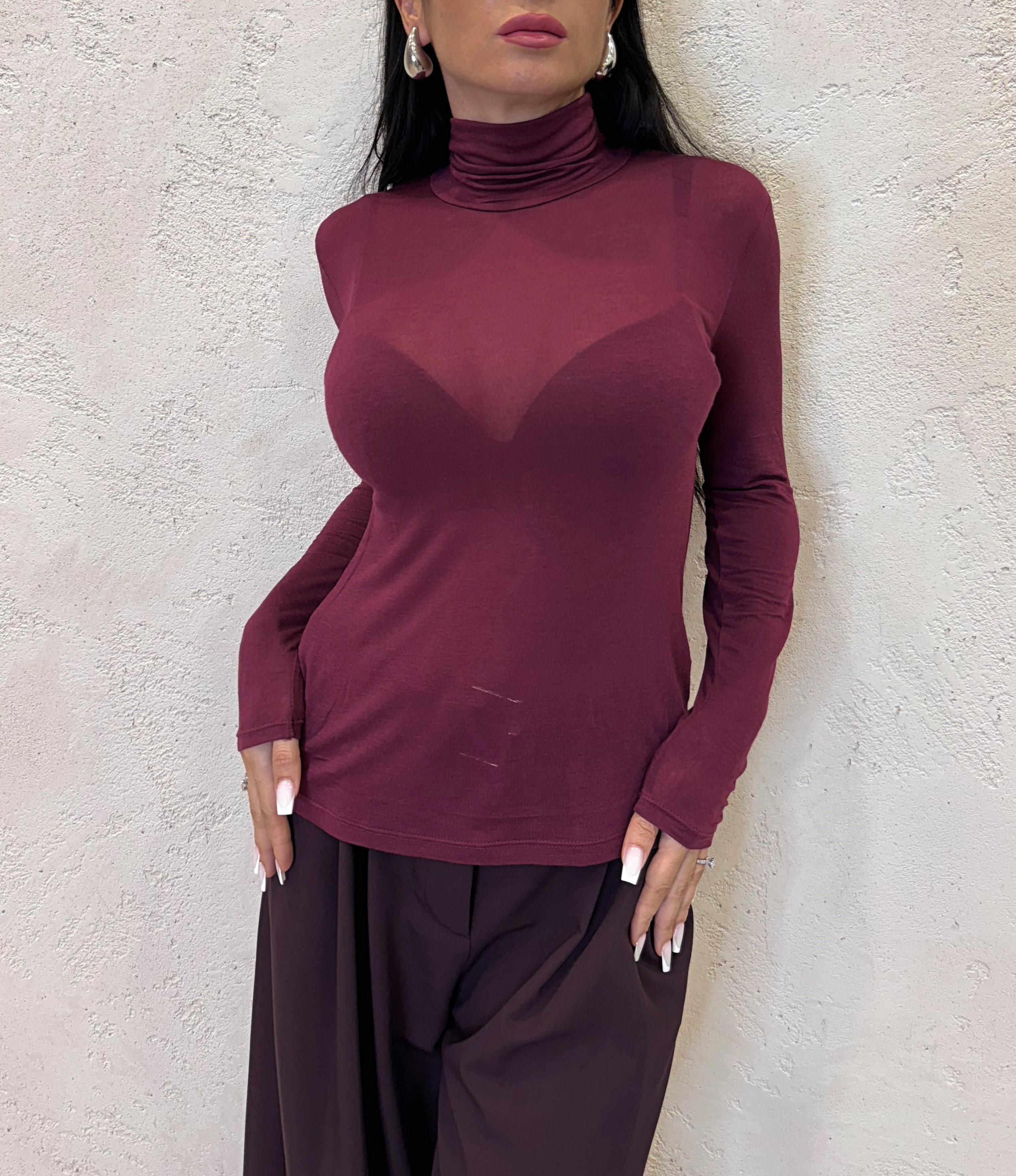 maglia misto cashmere con collo alto B05085 VINO SUSY MIX 