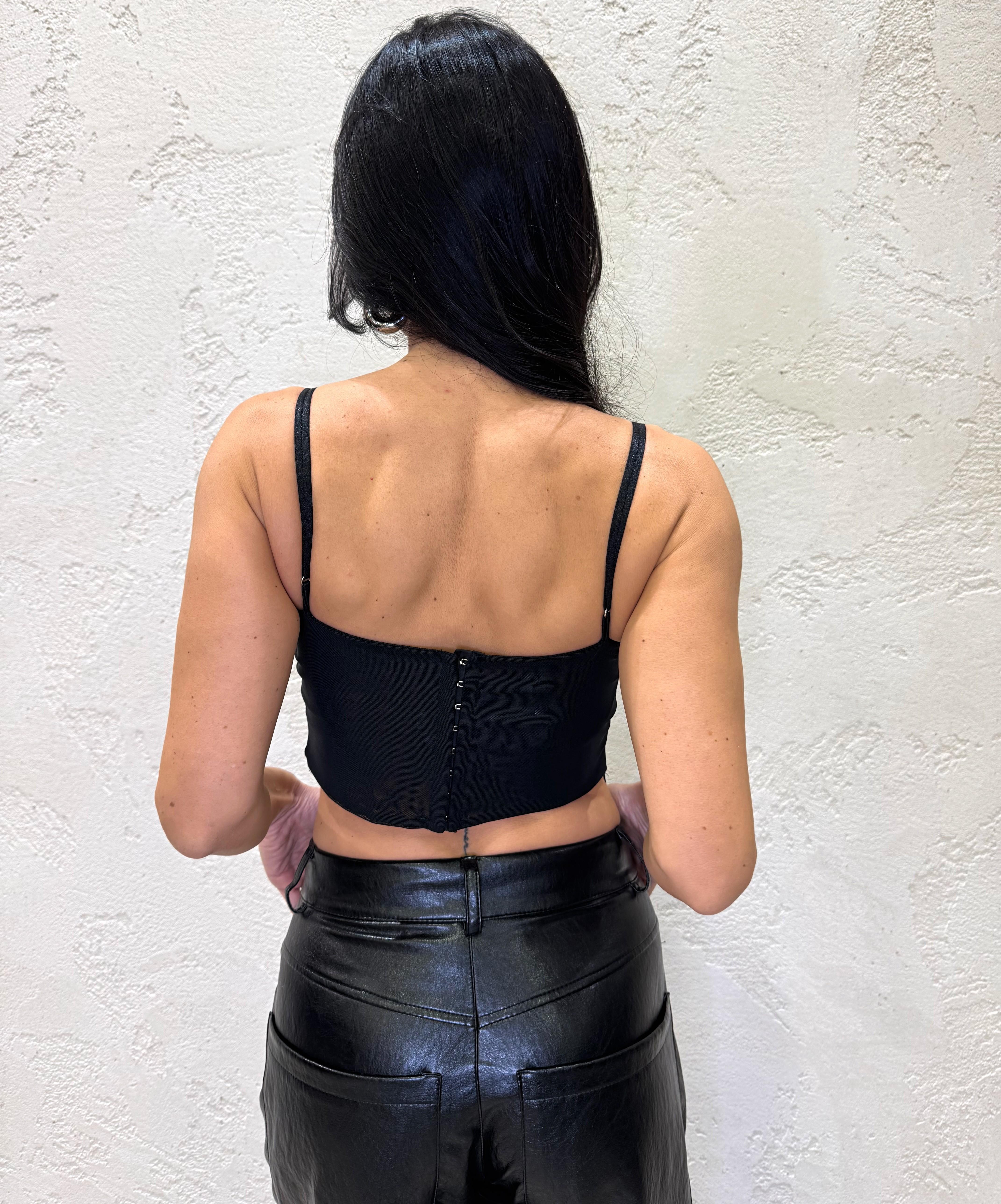 top corto in pizzo con spalline sottil RIN4KIR NERO IMPERIAL 