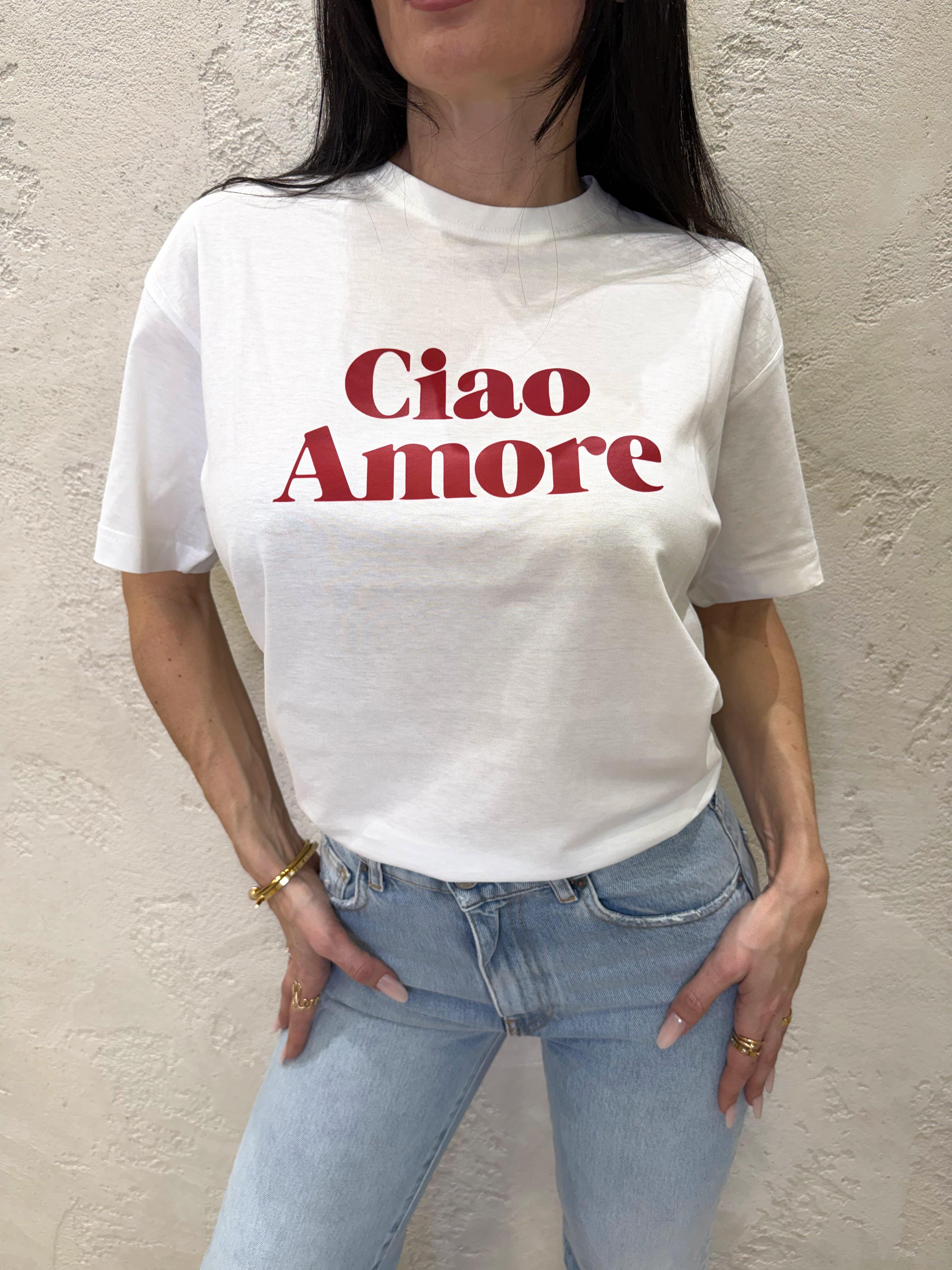 t-shirt leggermente over stampa "ciao amore" TSH09 BIANCO SUSY MIX 