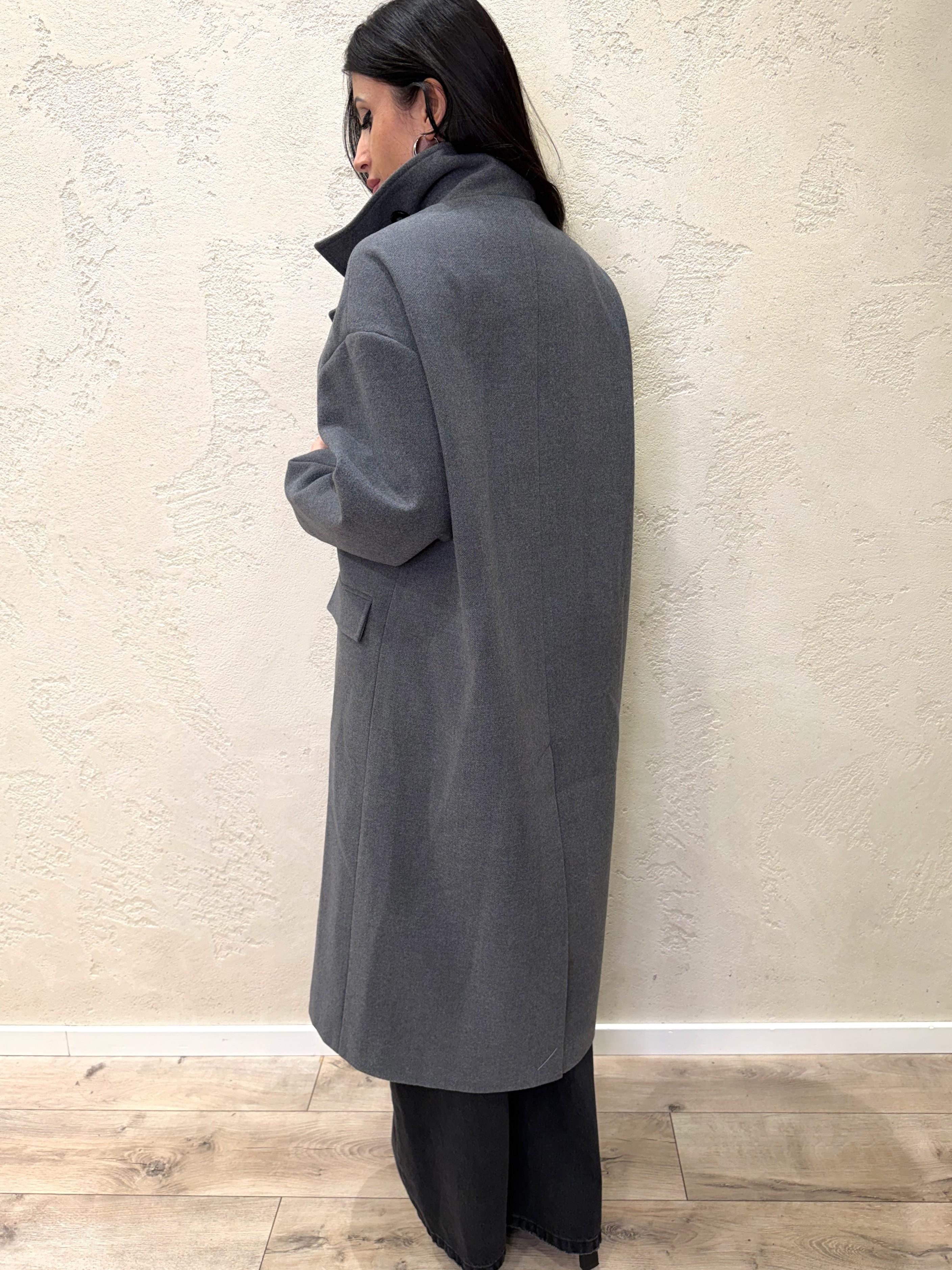 cappotto lungo over misto lana collo alto TF1795 GRIGIO VICOLO 