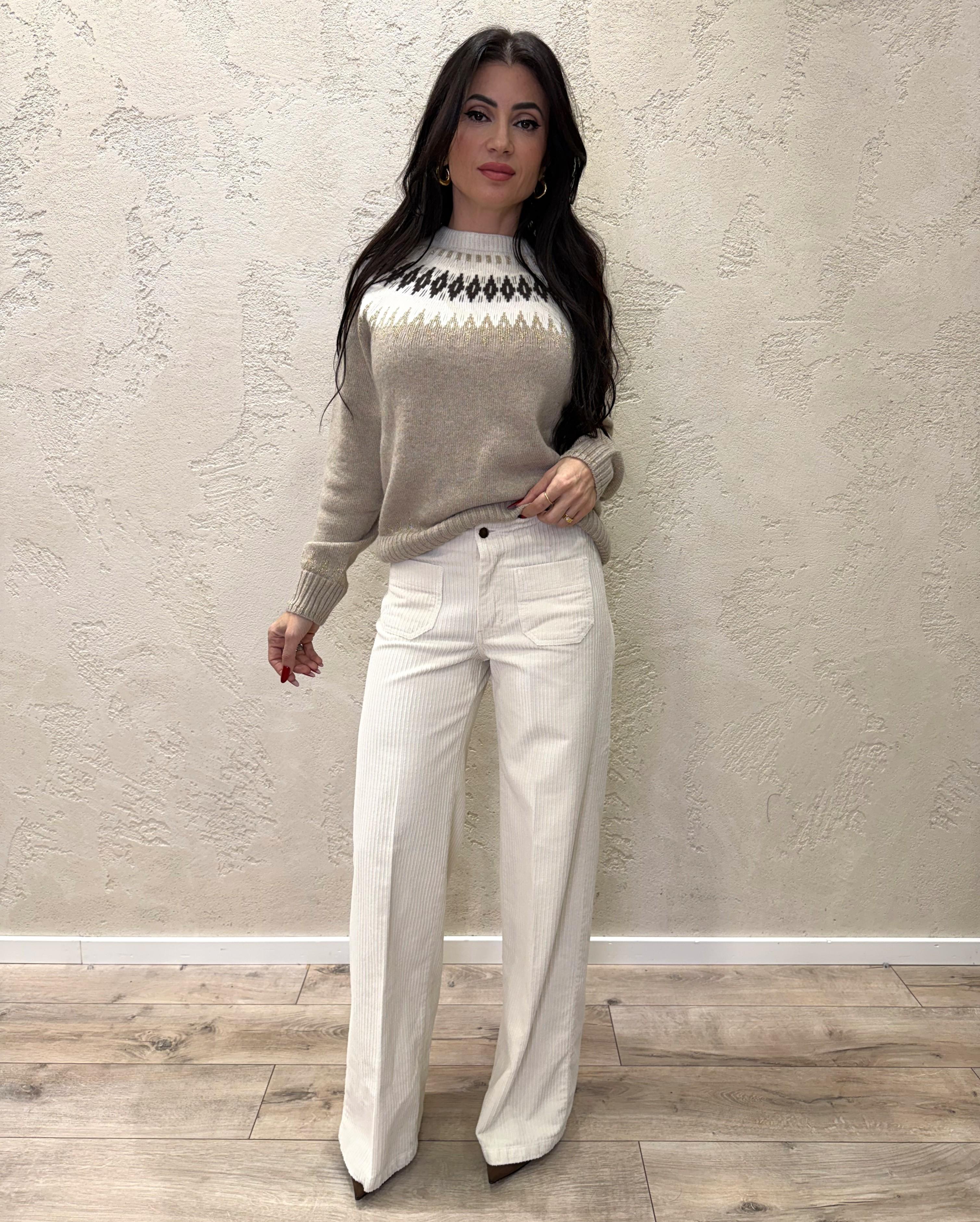 pull misto lana e chasmere jacquard D78963 KASHA/PANNA TENSIONE IN 