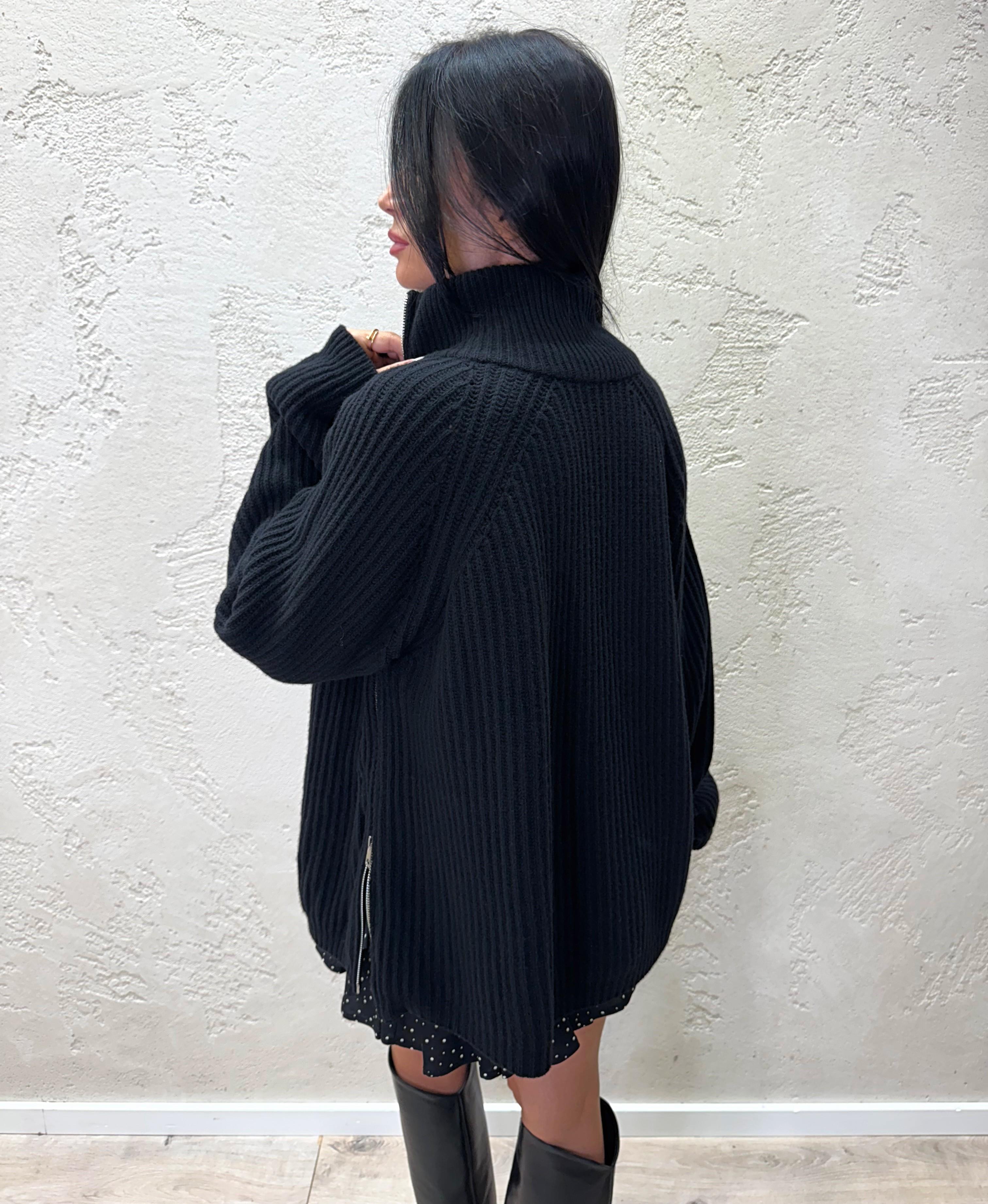 maglione in lana a collo alto con zip 55069F NERO VICOLO 