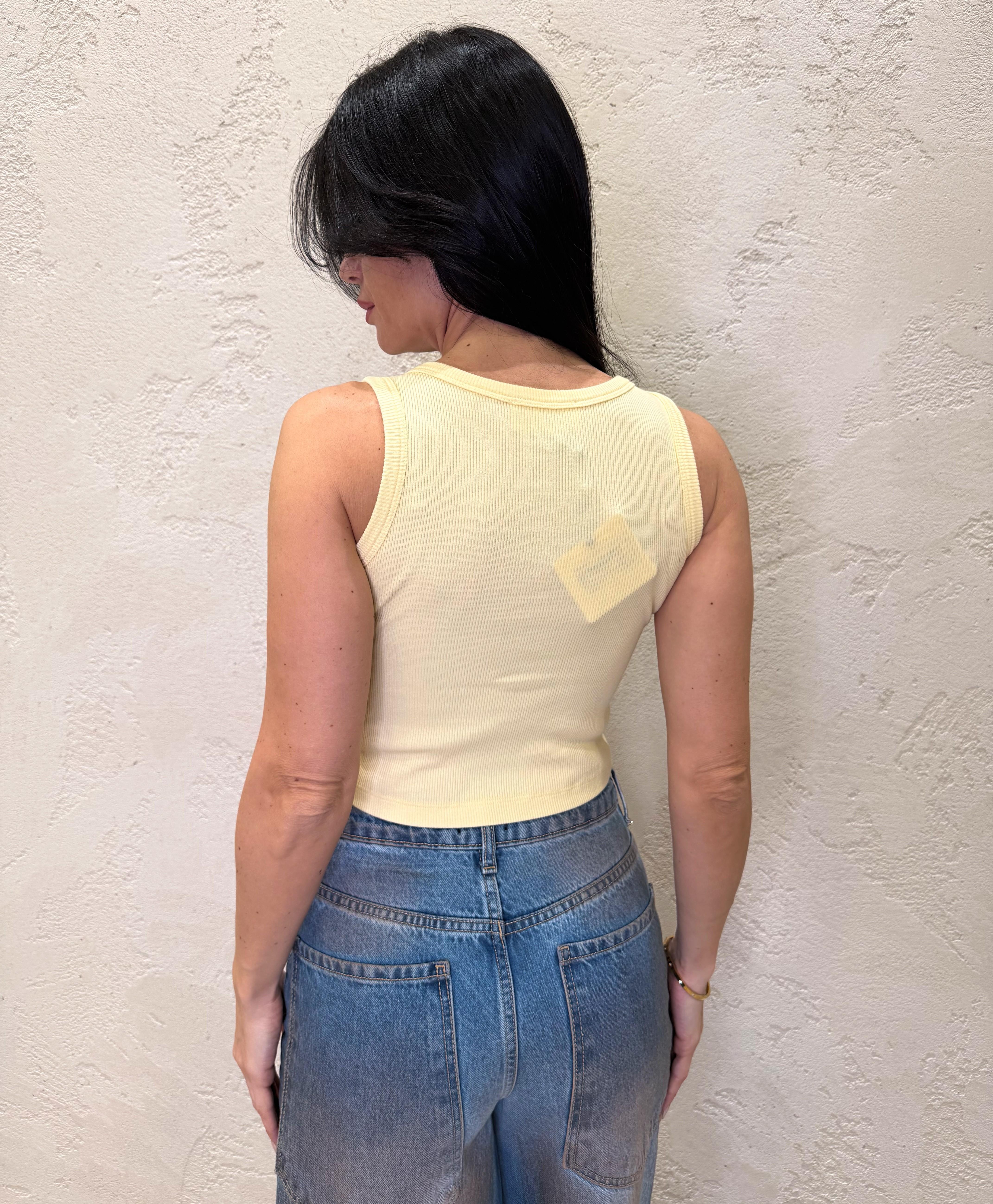 canotta crop elasticizzata a costine con bottoncini UAB0074 GIALLO VICOLO 